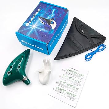 AFUNTA 12 Hole Ocarina Alto C, Ceramic Ocarina Musical Instrument with Neck Strap, Gift Box, Hand-shape Display Stand, Black Protective Bag