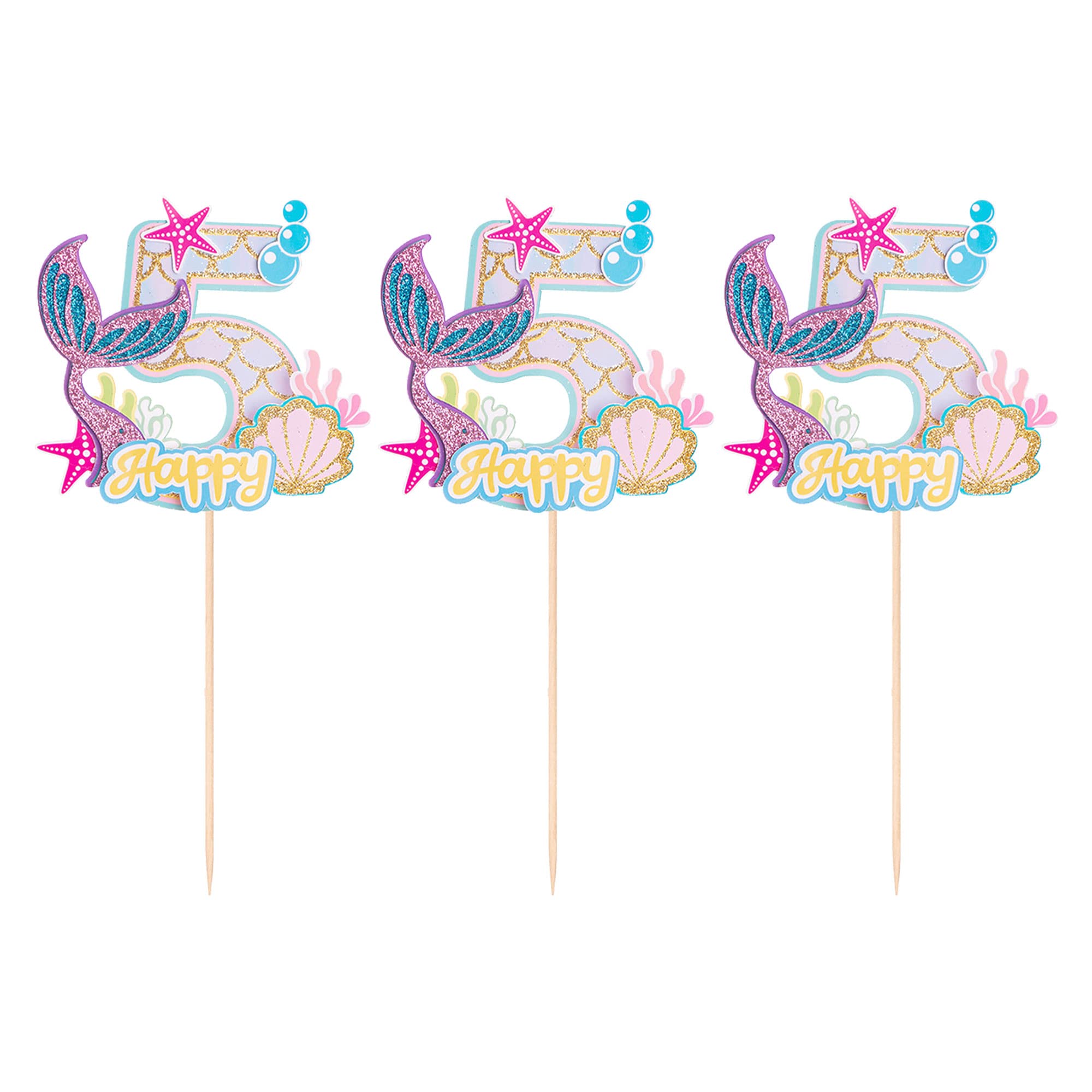 WeBenison Mermaid 5th Birthday Cake Topper - Under The Sea Theme With Octopus & Number 5 - View #12