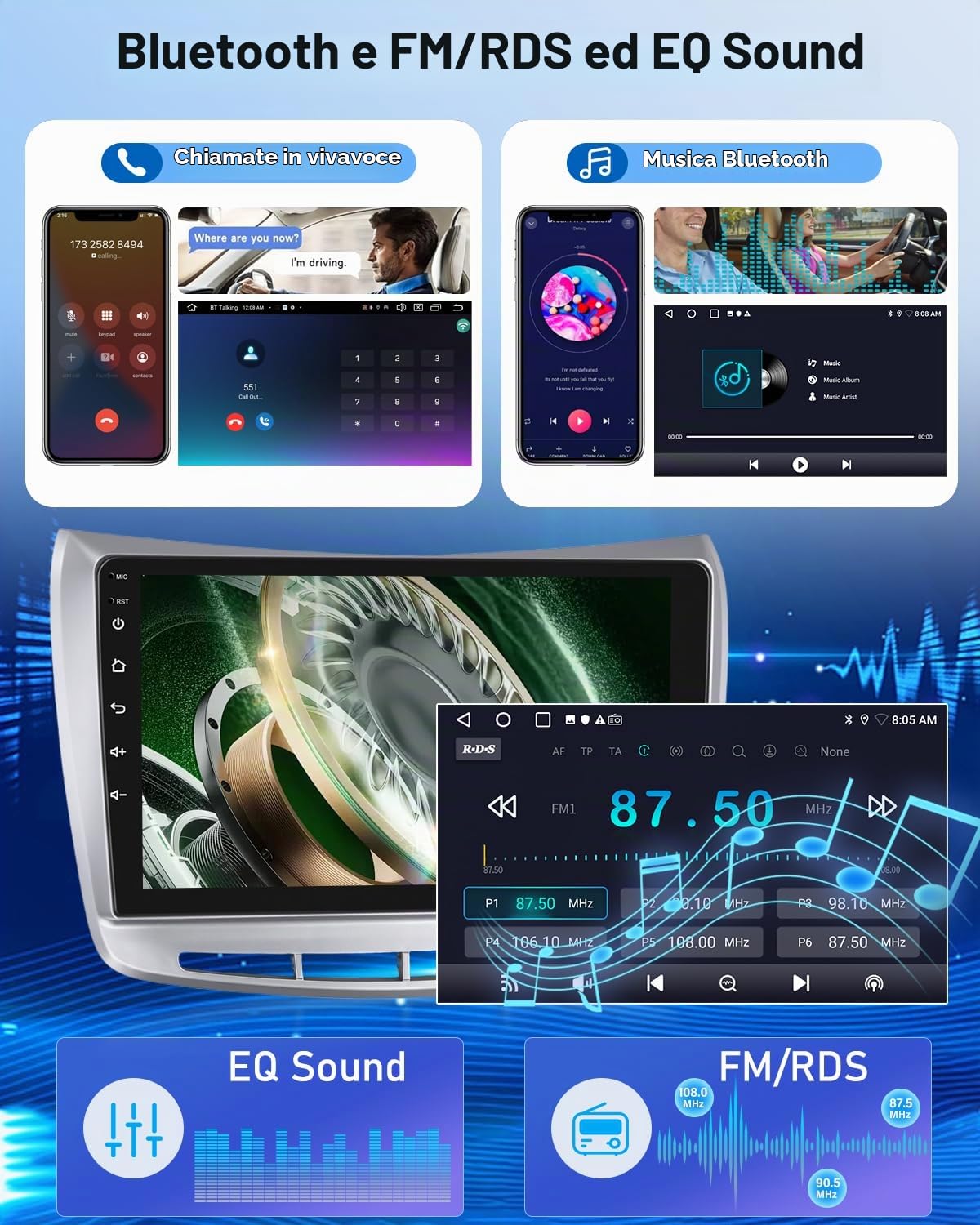 NHOPEEW Autoradio 2G+64G per Lancia Delta 2009-2019 - Carplay wireless e Android Auto - Autoradio Carplay da 9 pollici con WiFi GPS Mirror Link FM RDS+ telecamera posteriore