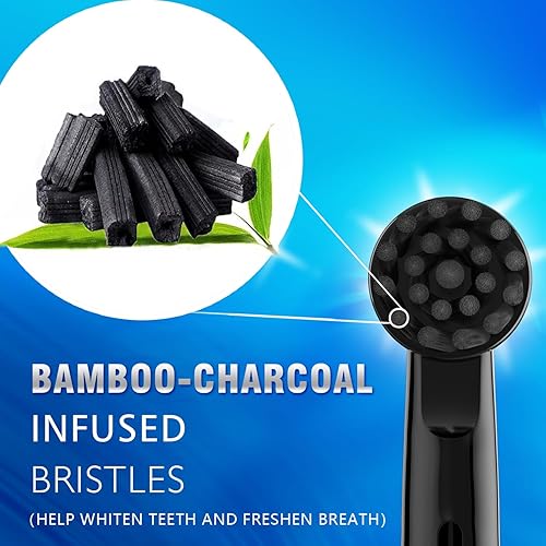 Miniatura 8 de Cabezales de repuesto compatibles con cepillos de dientes eléctricos Oral B Braun, 4 piezas, cerdas negras con infusión de carbón de bambú para un