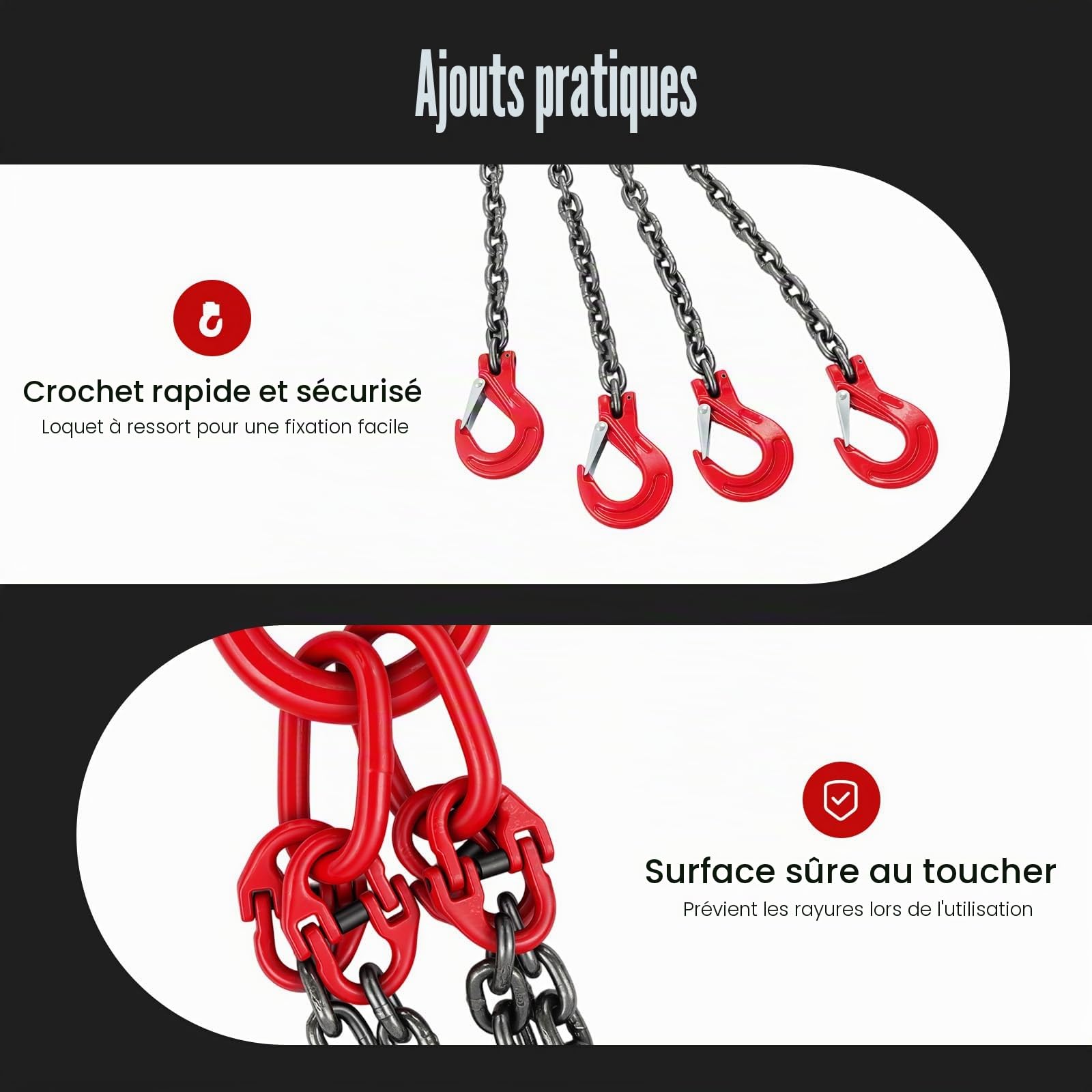 Dispositif de levage, outil en alliage G80, chaîne chaîne d'arrêt 5T, longueur : 1,5 m
