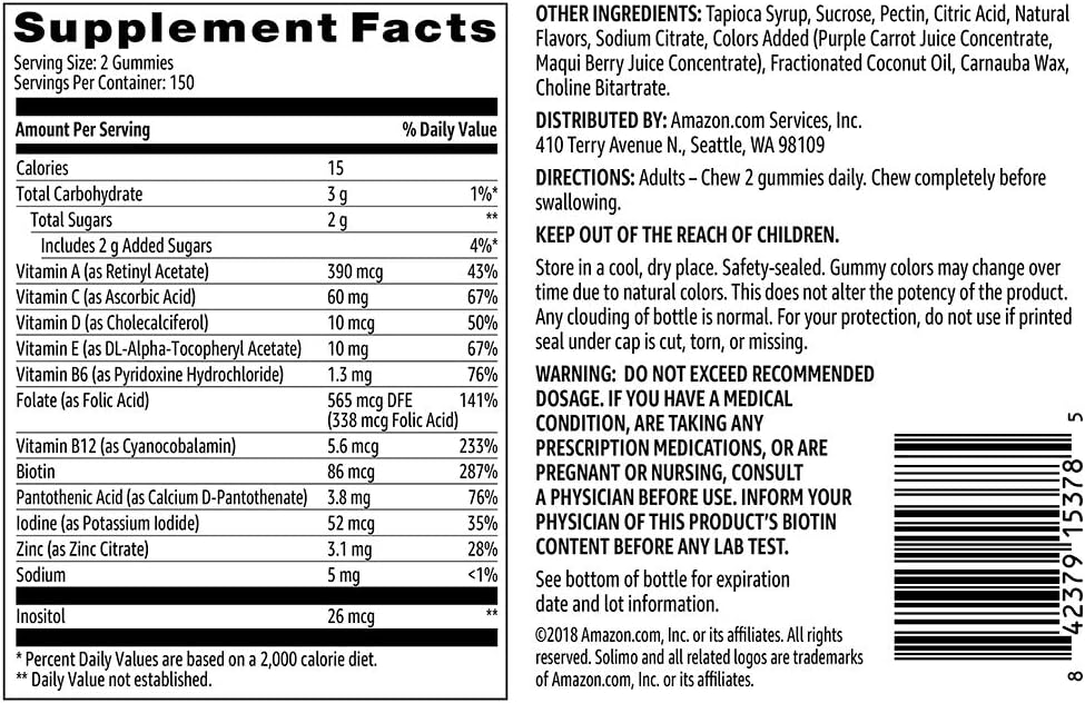  Brand - Solimo Adult Multivitamin, 300 Gummies, 150-Day Supply, 150 Count (Pack of 2) : Health & Household