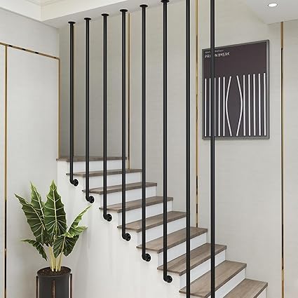 Industrial Round Pipe Stair Handrail, Non-Slip Side Mount Balustrade ...