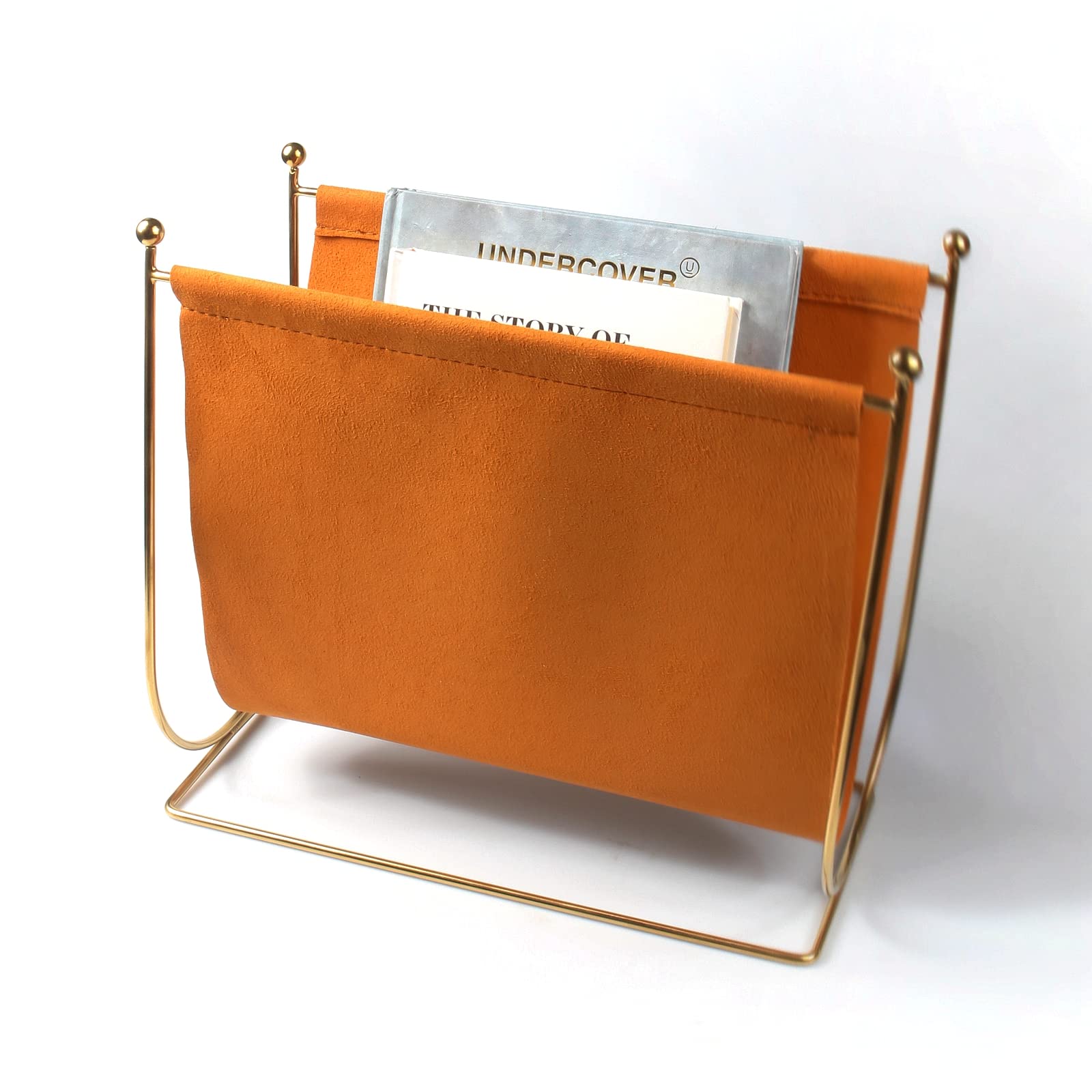 Portariviste in filo metallico placcato e vera pelle, 1 fessura in piedi rack per riviste, libri, giornali, decorazione per la casa