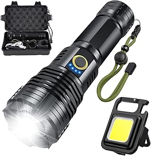 LED Rechargeable Flashlights, 90000 Lumens Bright Flashlight with COB Keychain Flashlights, USB Rechargeable, Zoomable, Waterproof, 5 Modes High Powered Flashlight for Camping/Emergency/Reading