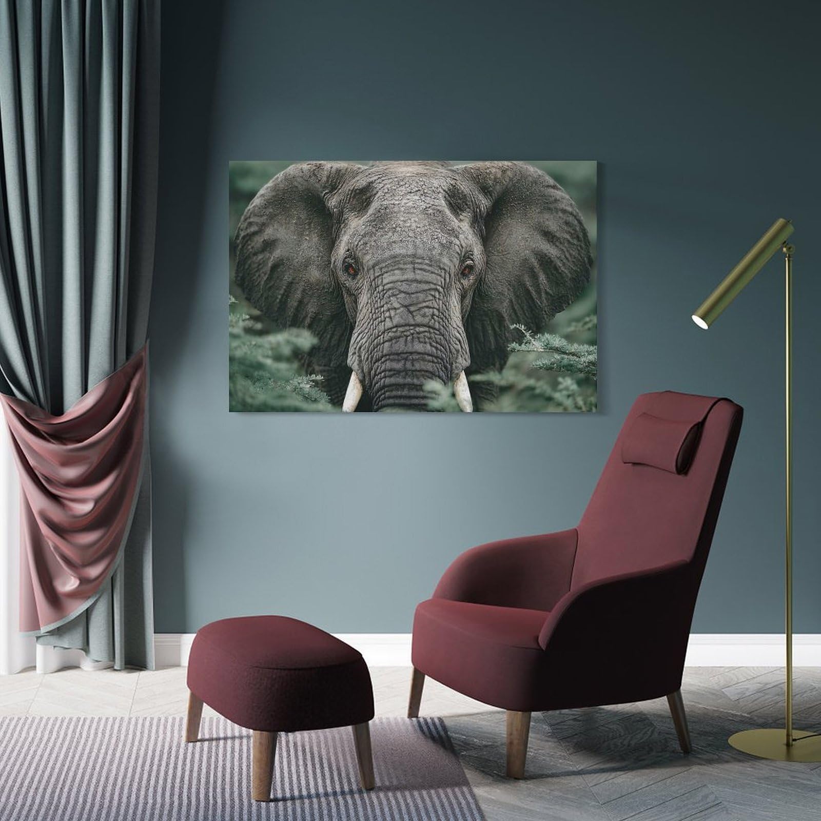 Junmoney Decorative Wall Artwork Elephant Portrait in The Wild, 12x18inch(30x45cm), for Corridors, Hallways Or Apartment Entries, Wall Decor to Refresh Empty Corners
