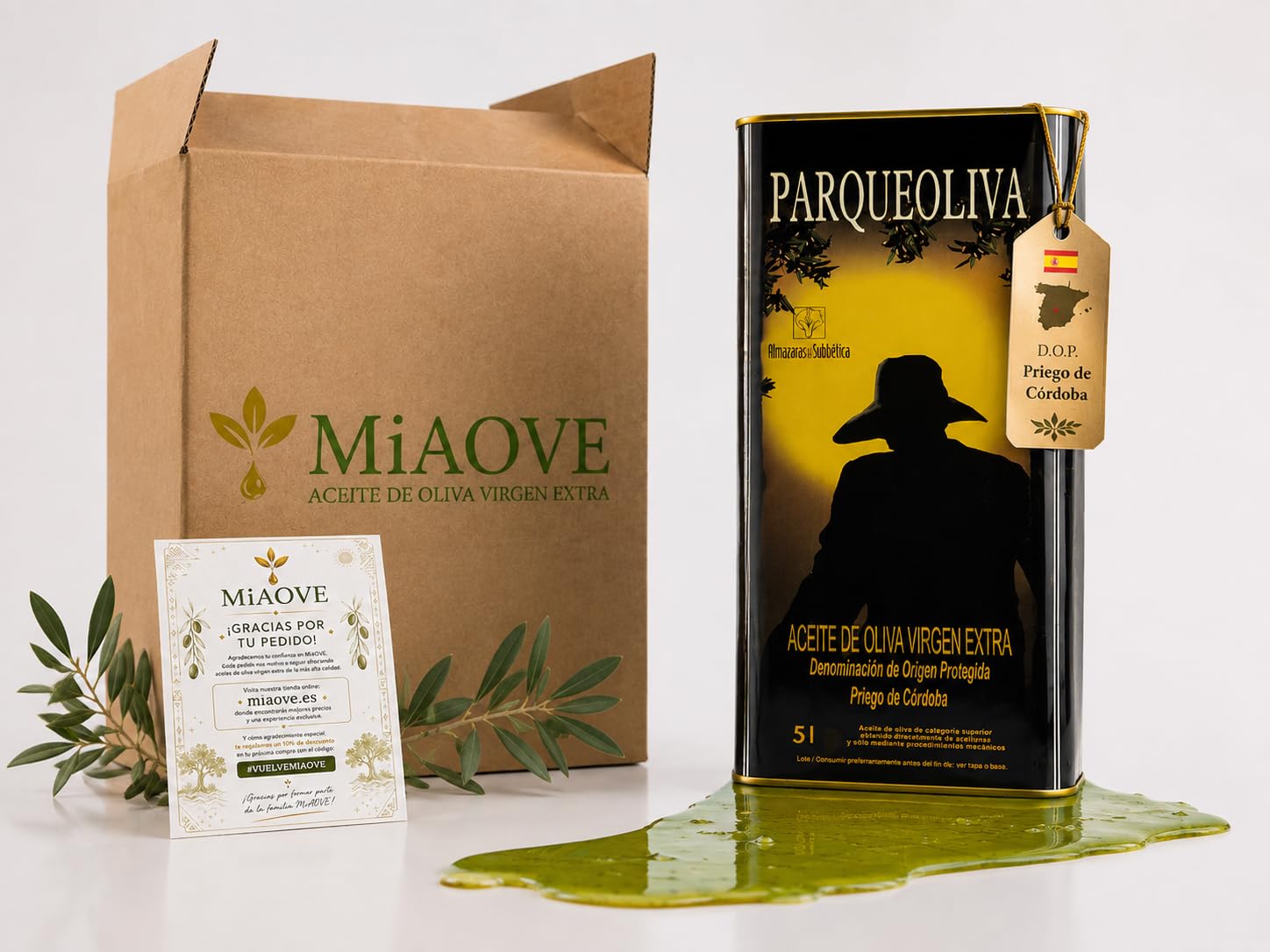 PARQUEOLIVA DOP - Aceite de Oliva Virgen Extra 5 Litros - AOVE D.O.P. Priego de Córdoba Gourmet - Lata 5L - Campaña 2025/2026 - Coupage Picuda y Hojiblanca - Frutado Intenso y Equilibrado - MIAOVE