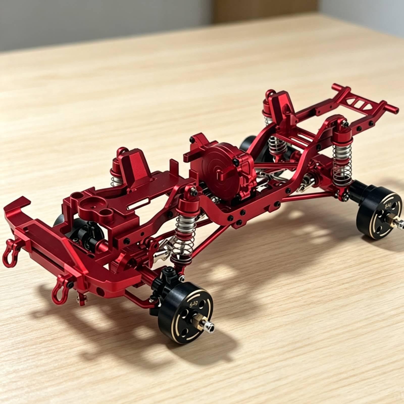 Chasis Metálico 1 18 Bastidor de Vehículo Estructura Chasis Soporte con Ruedas Mecanizado de Precisión y Conexiones Compatibilidad con, Rojo