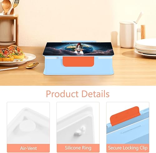 Miniatura 5 de Kcldeci Lonchera Bento para adultos, ecológica, dragón de fuego, rojo, azul, 33.8 fl oz, contenedor de almacenamiento de alimentos para adultos,