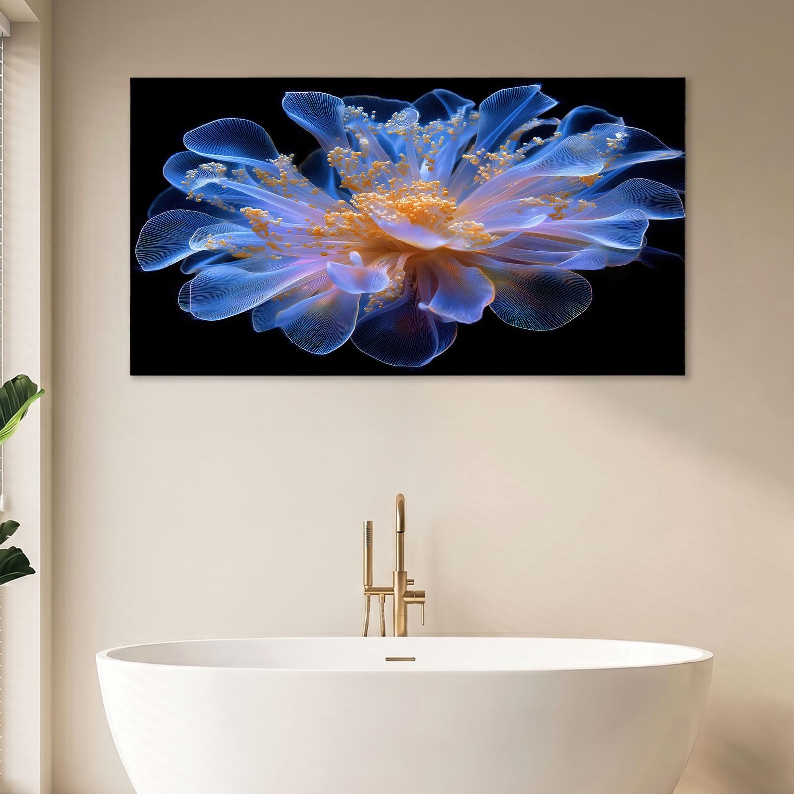 Obraz ścienny bajeczny obraz na płótnie - płótno ścienne 140 x 70 cm druk na płótnie z kwiatem zawilcem, oprawiona sztuka ścienna do salonu i sypialni, dekoracja ścienna, czarny