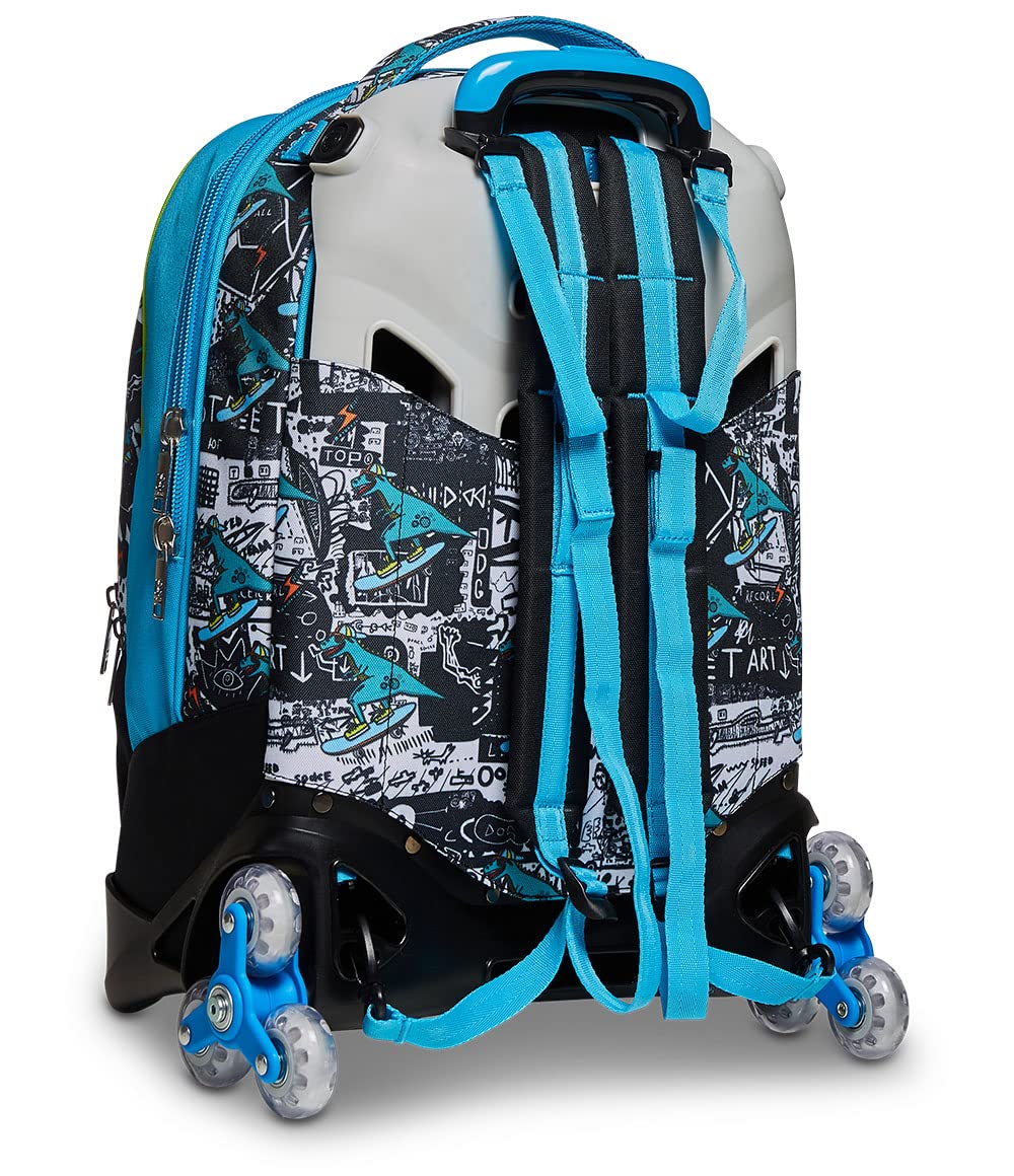 SJ Trolley Scuola Sganciabile Jack 3 Ruote, Multicolore, Zaino Con Carrello Sganciabile, Triplo Uso, 3 in 1, Trolley Viaggio, Scuola e Tempo Libero + Astuccio Triplo Scomparto Completo Di Penne,