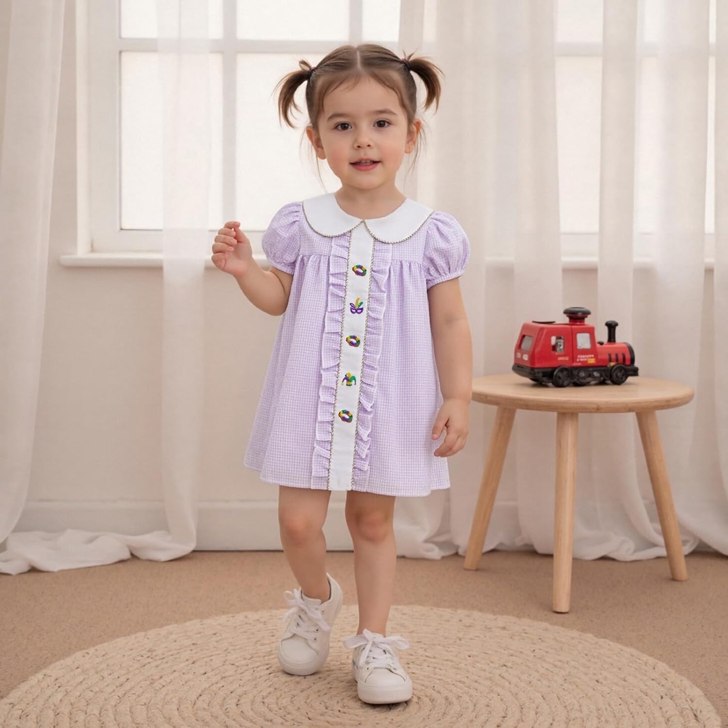 Kids Toddler Baby Girl Easter Outfit Easter Egg Smocked Dress Puff Sleeve Plaid Dresses Cute Girls Spring Outfits - Image 3