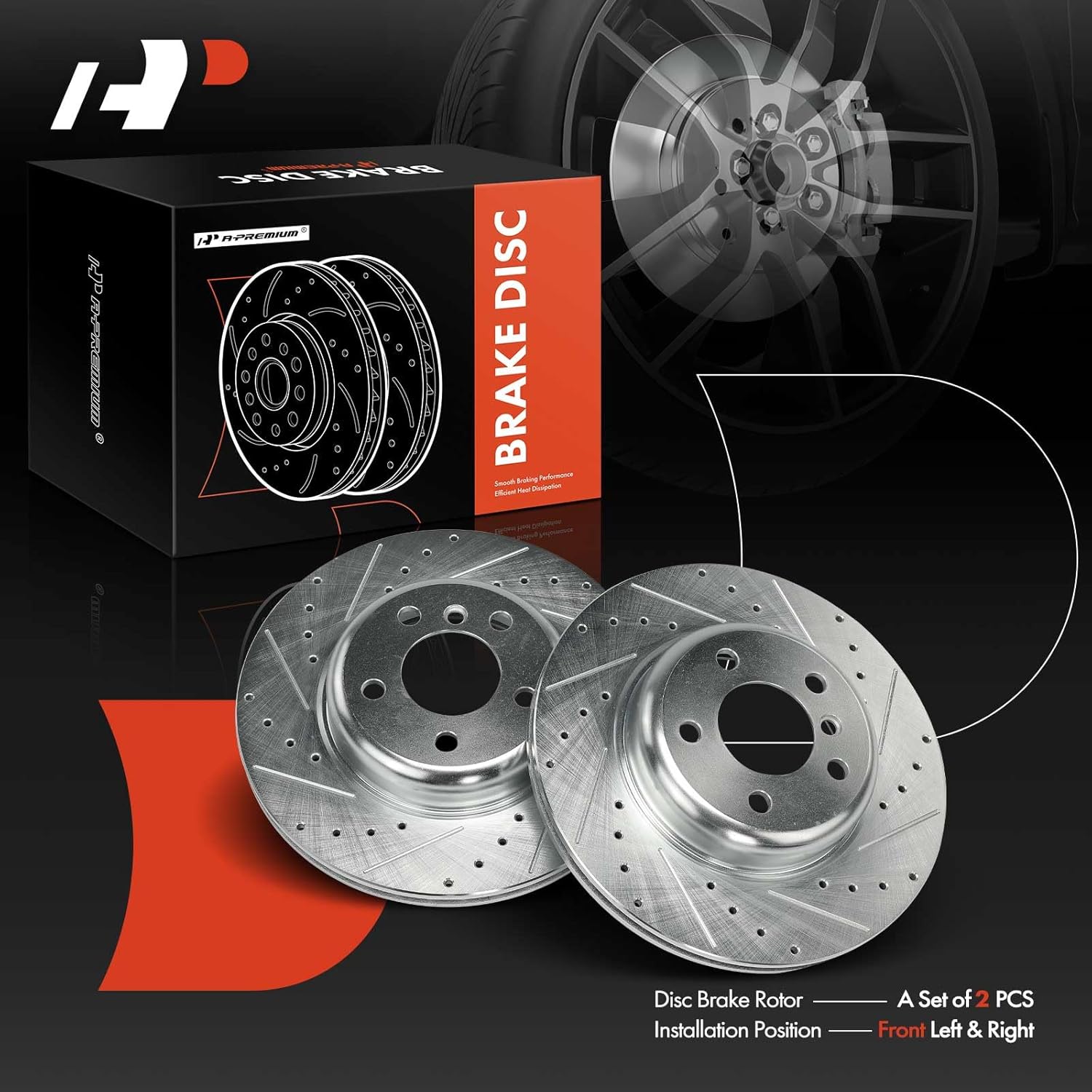 A-Premium 12.99 inch (330mm) Front Drilled and Slotted Disc Brake Rotors Compatible with Select BMW Models - F10 Series 528i 2011-2016, 528i xDrive 2012-2016, 2-PC Set