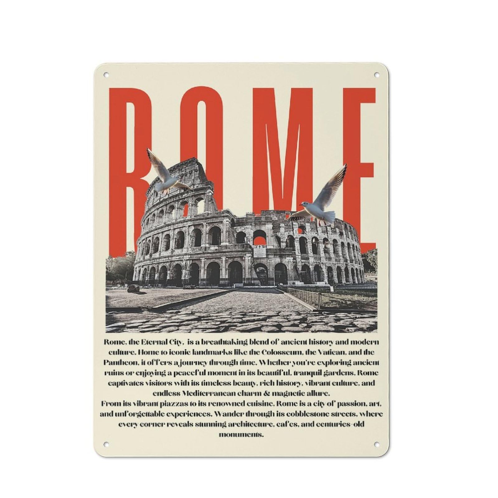 Junmoney Style-12 Retro Tin Sign 40X30cm Featuring Rome Travel (5) For Workshop Wall, Gift For Makers And Diy Enthusiasts During The Christmas Season