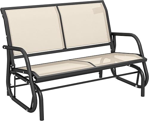 Miniatura 11 de Outsunny Banco planeador para 2 personas para exteriores, silla mecedora doble para patio, sofá biplaza con marco de acero recubierto de polvo para