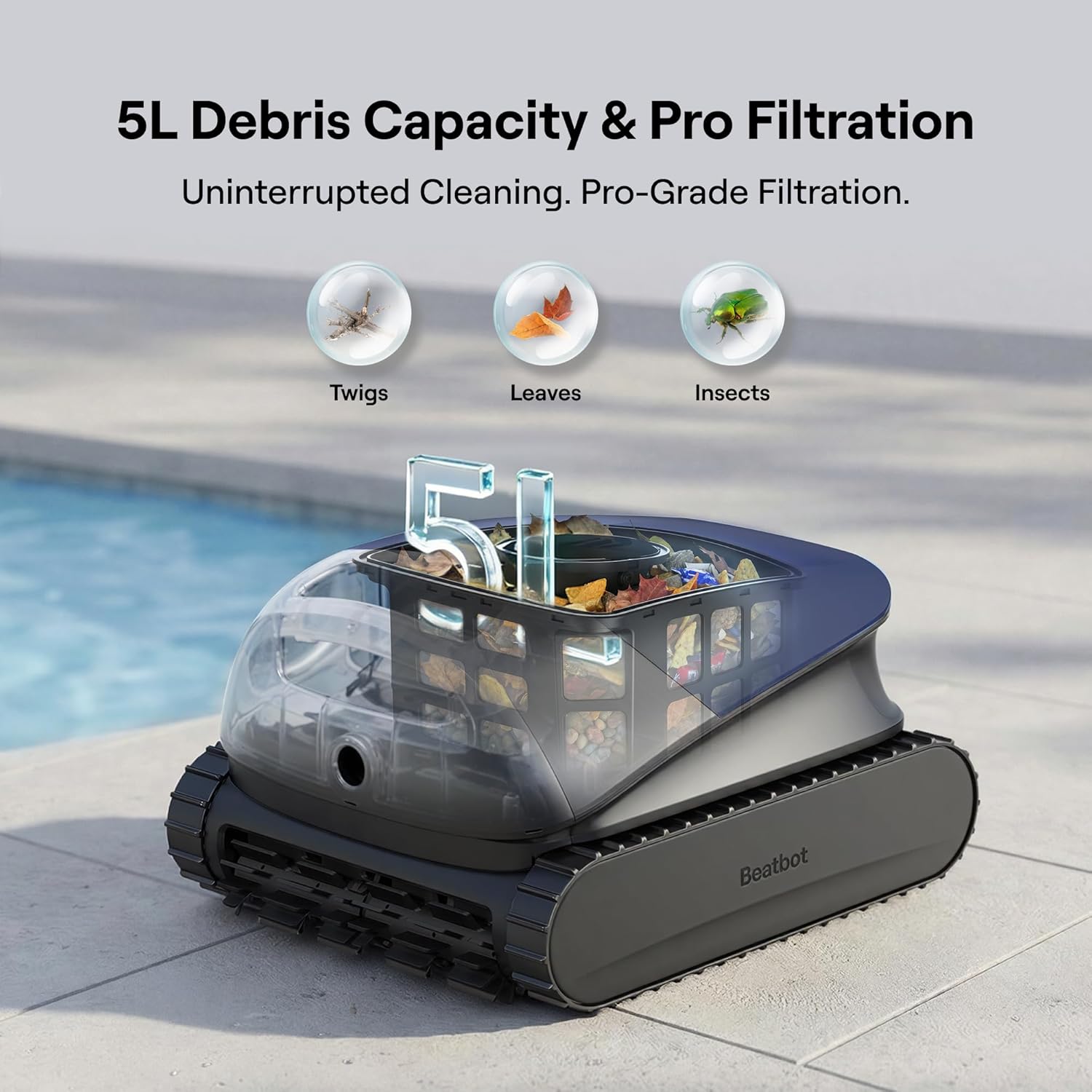 Beatbot Sora 10 Cordless Pool Vacuum Robot for Inground & Above Ground Pools, 6800 GPH Suction, Floor/Wall/Waterline/Shallow Area Cleaning, Waterline Parking, 300 Mins Runtime, Midnight Blue