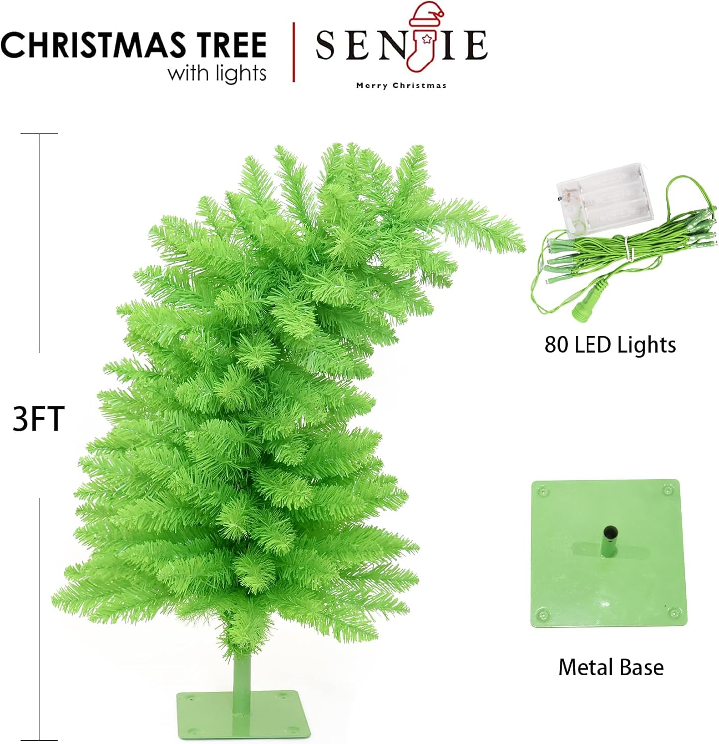 Artificial Small Christmas Tree Curved Shape Whimsical Xmas Tree with Metal Base for Indoor Home Decor 3FT