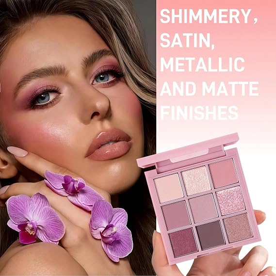 Pink Eyeshadow Palette & 9 Shades Eyeshadow Palette with Highly Pigmented, Waterproof & Blendable Formula, Eye Shadow Pallets For Women, Glitter Eyeshadows, Long-Lasting Sparkly Makeup