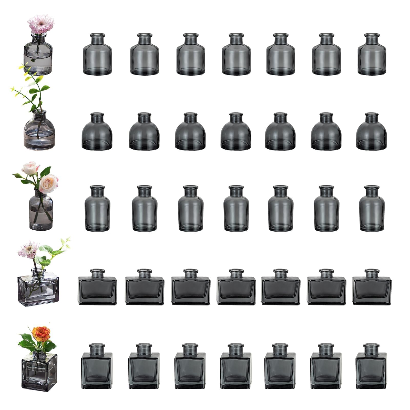 Mini vases pour fleurs et centres de table de mariage en verre gris