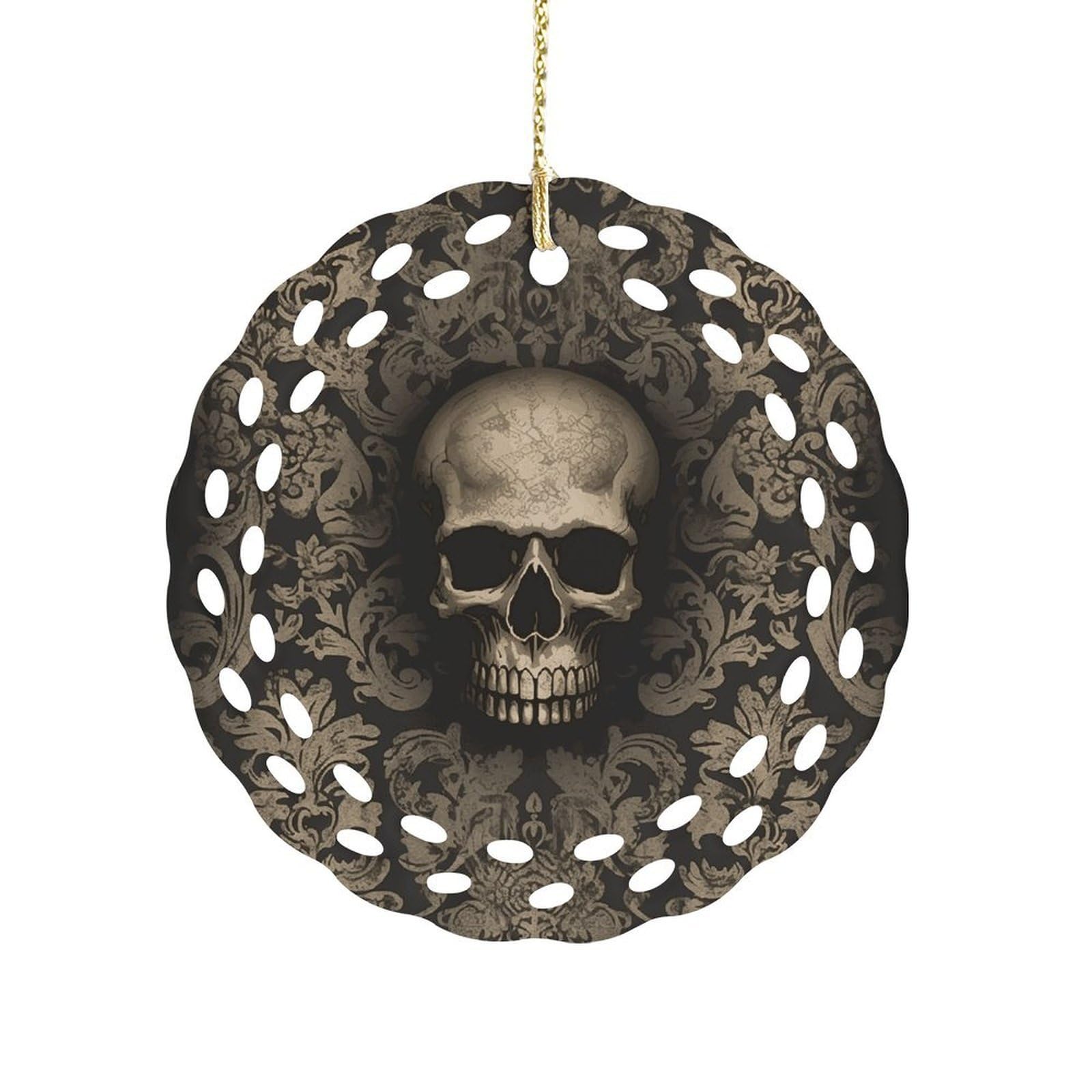 Fekiloot Women's Style Gothic Wallpaper Skull Ceramic Ornaments 3 Inch Round,Holiday Keepsake For ,Girls,Pet Owners,Hanging Ornament Gifts Idea For Home
