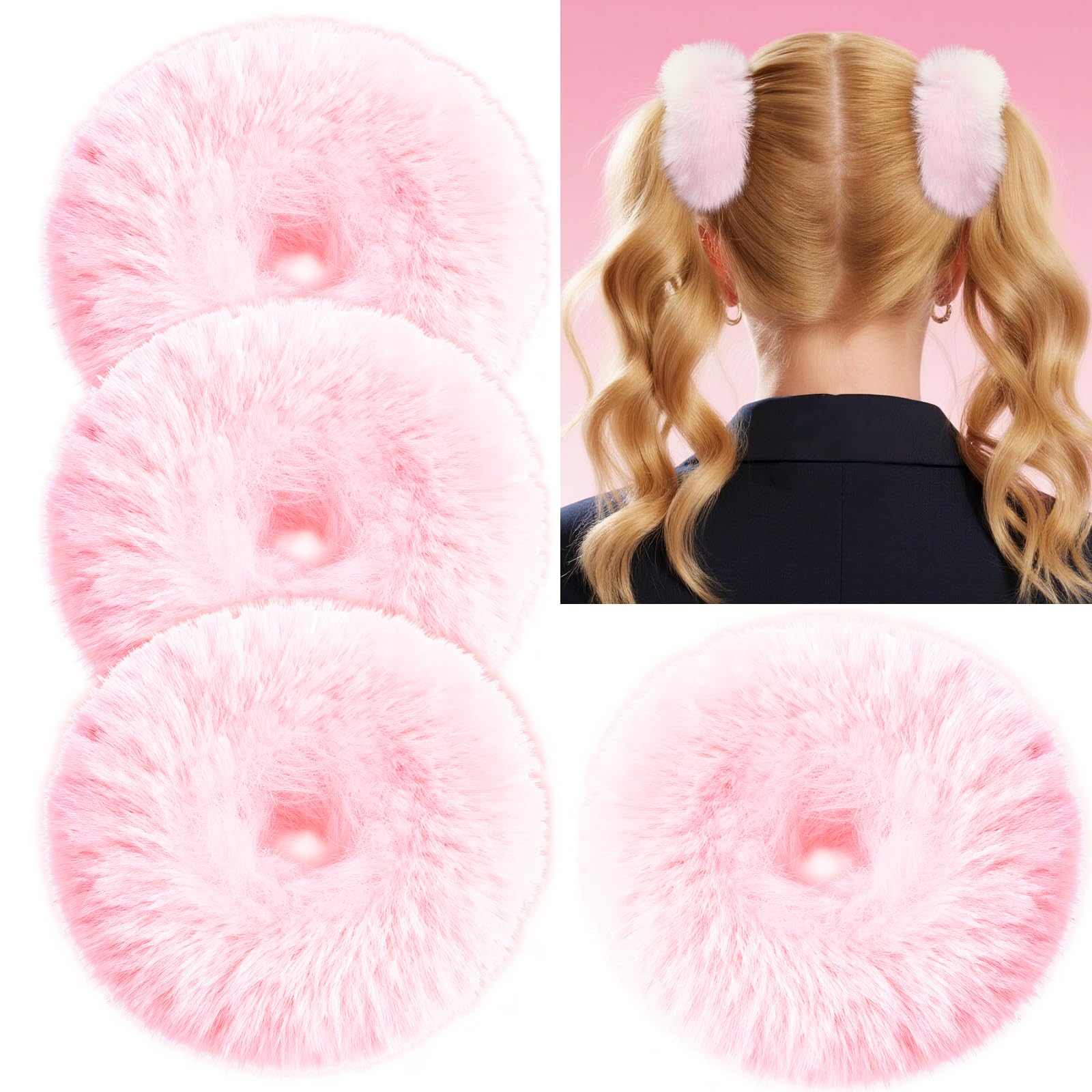 Amazon.com : YGDZ 4PCS Pink Pom Pom Hair Ties, Furry Faux Rabbit