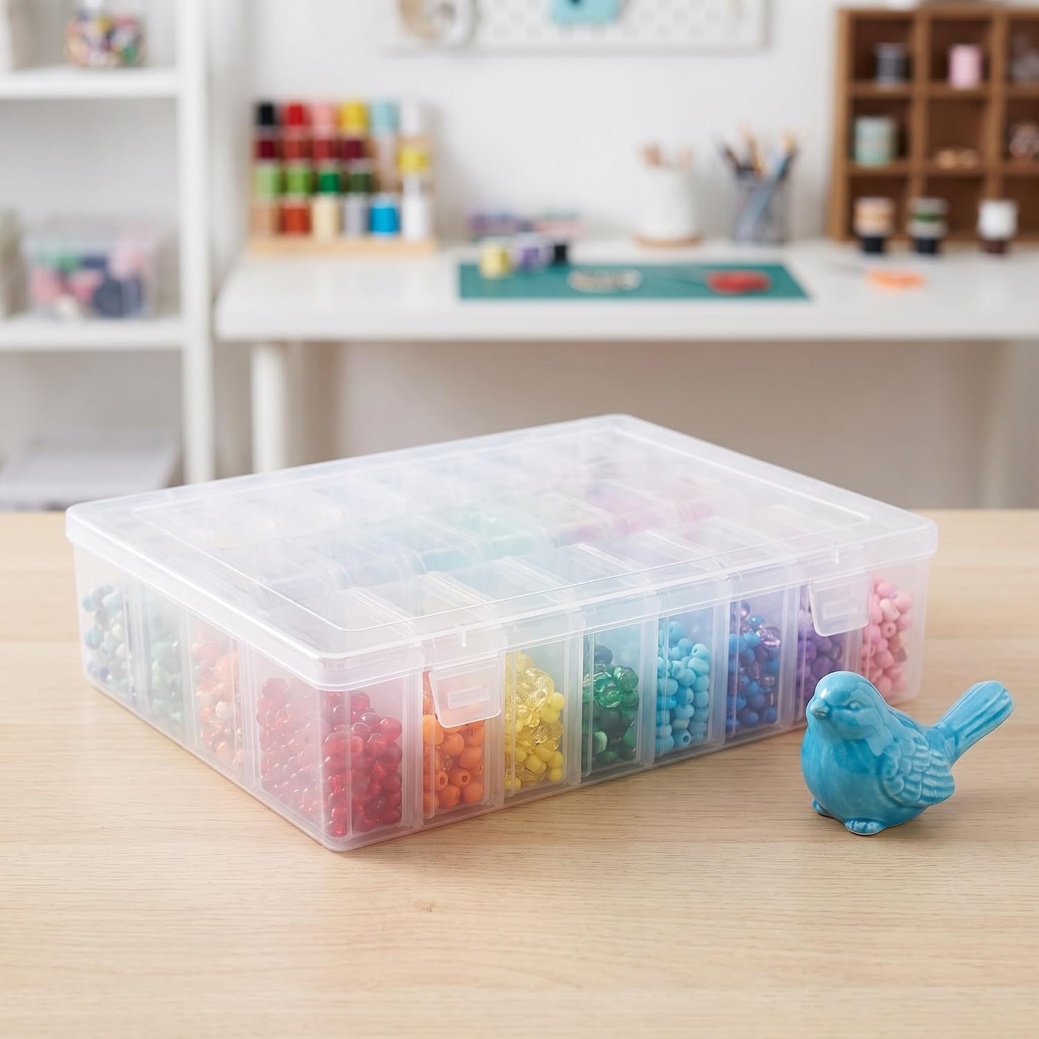 Bead Organizer Case with 30 Boxes and Hinged Lid