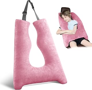 Car Pillow for Kids, Travel Pillow with Adjustable Strap, U-Shaped Pillow for Adults and Children to Support Head and Body Road Trip Essentials (Pink)