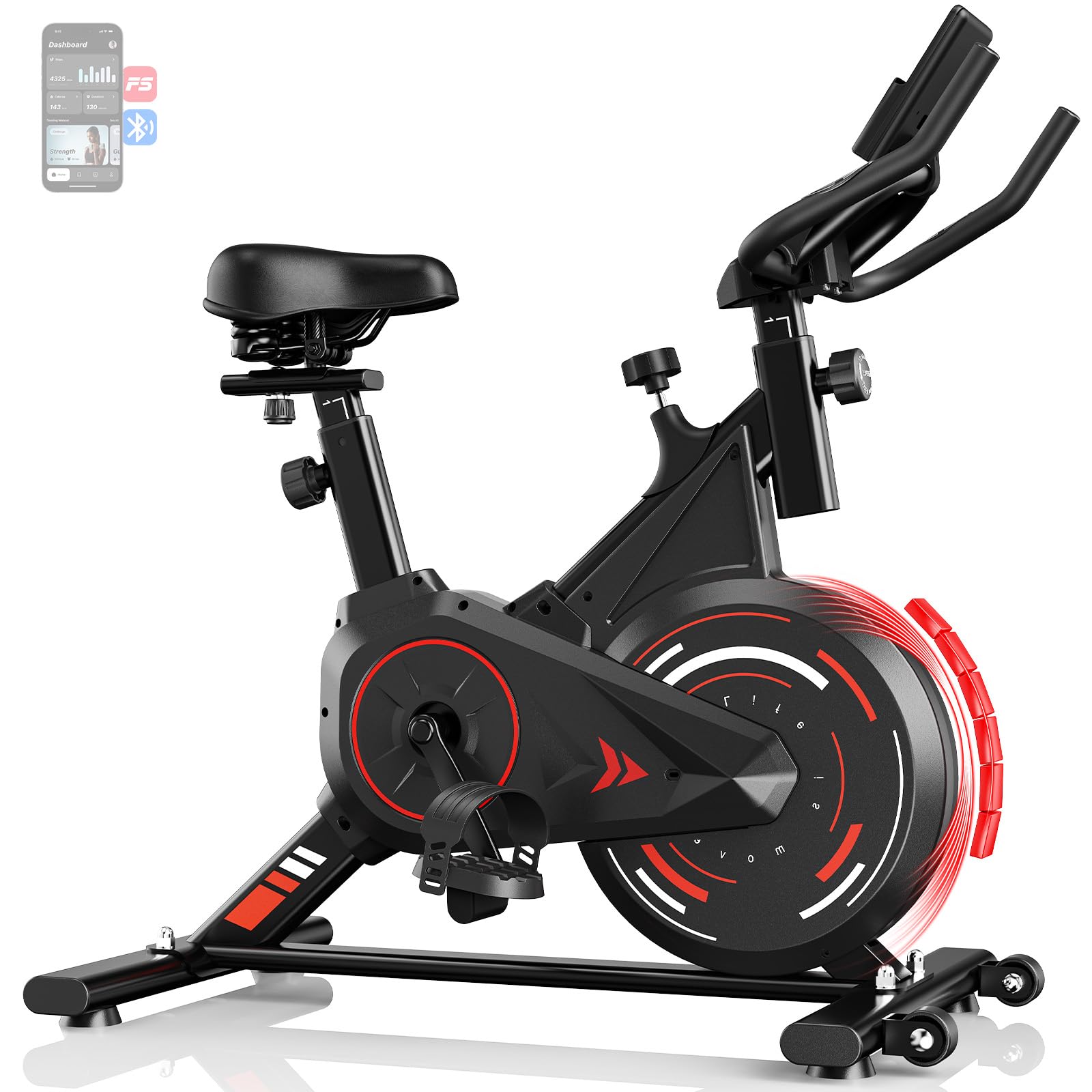Dskeuzeew Vélo d’Appartement Connecté, Vélo d’Exercice à Résistance Magnétique 0–100%, Silencieux, Support Tablette & Capteur Cardiaque, Supporte Jusqu’à 160 kg