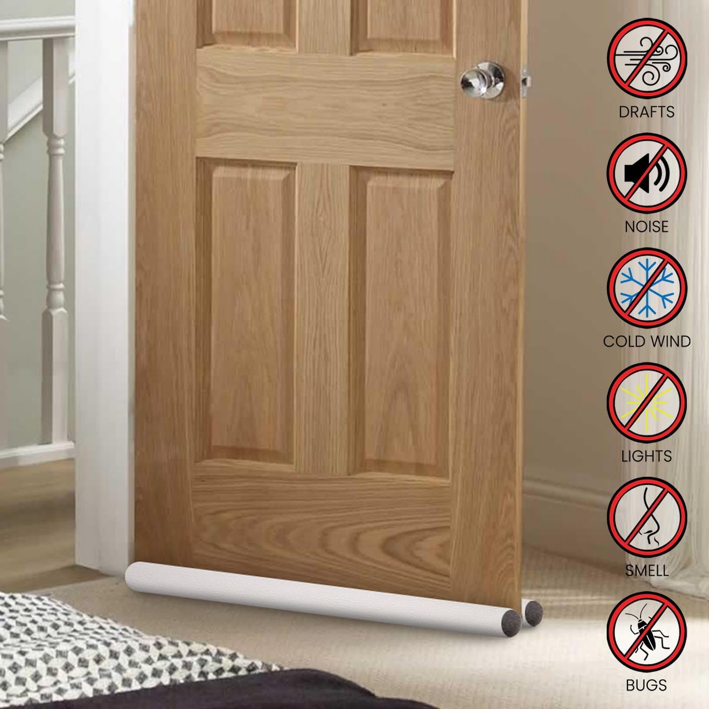 Twin Door Draft Blocker Guard 37 Inch Home Soundproofing Dust Proof Seal Strip Adjustable Door Window Insulation Draft Stopper - White