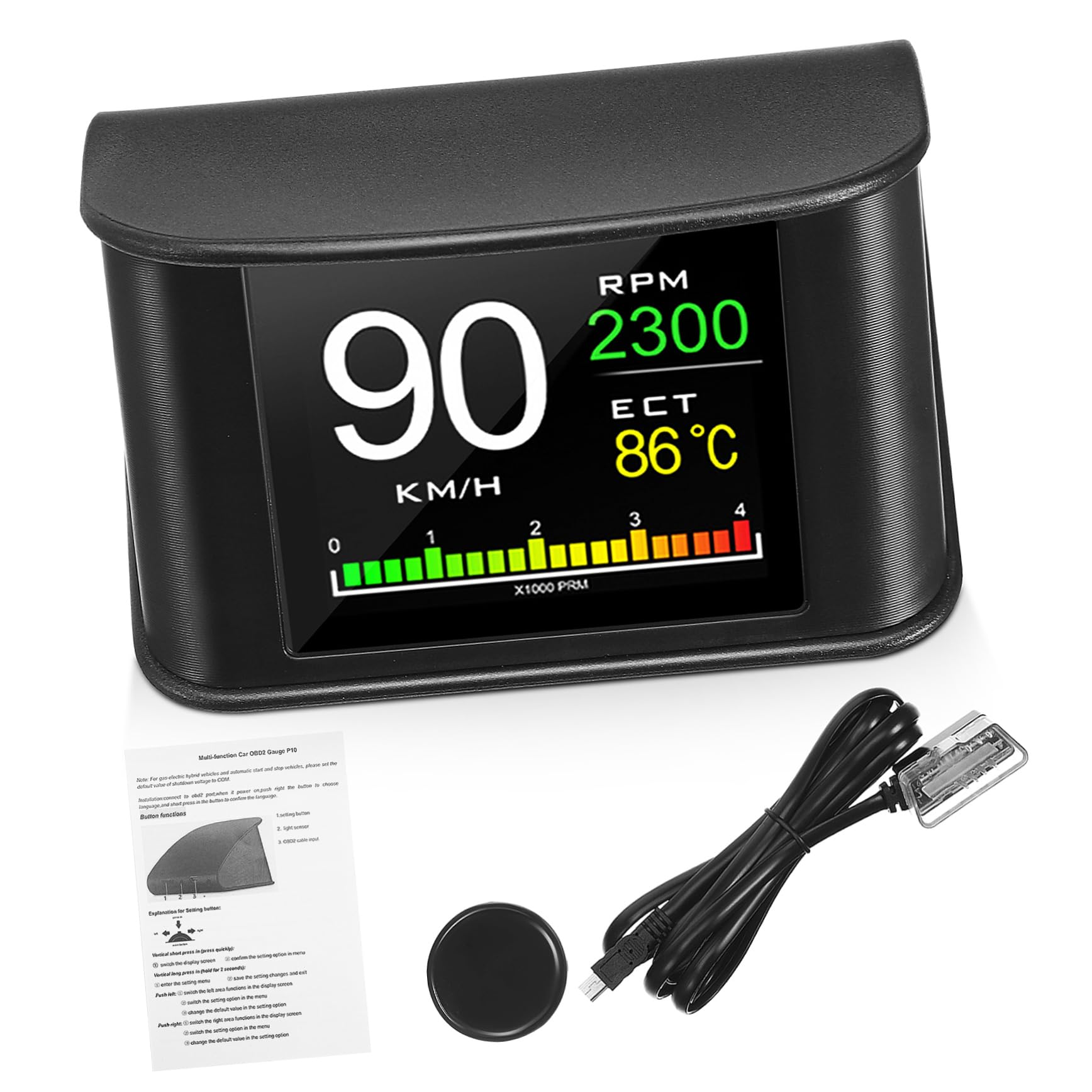 Display Hud per Auto Portatile Modello P in Abs e PC per Navigazione | Schermo Lcd da Viaggio, Monitor per Guida a Lunga Distanza, Design Compatto