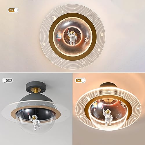 Miniatura 4 de PURESILKS Cartoon Astronaut Chandeliers Kids Flush Mount LED Lamps Modern Creative Astronaut Shape with Acrylic Lampshade Hanging Lamps for