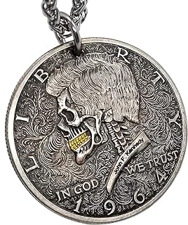 Vintage Skull Pendant Coin Necklace Steampunk Jewelry for Men Stainless ...