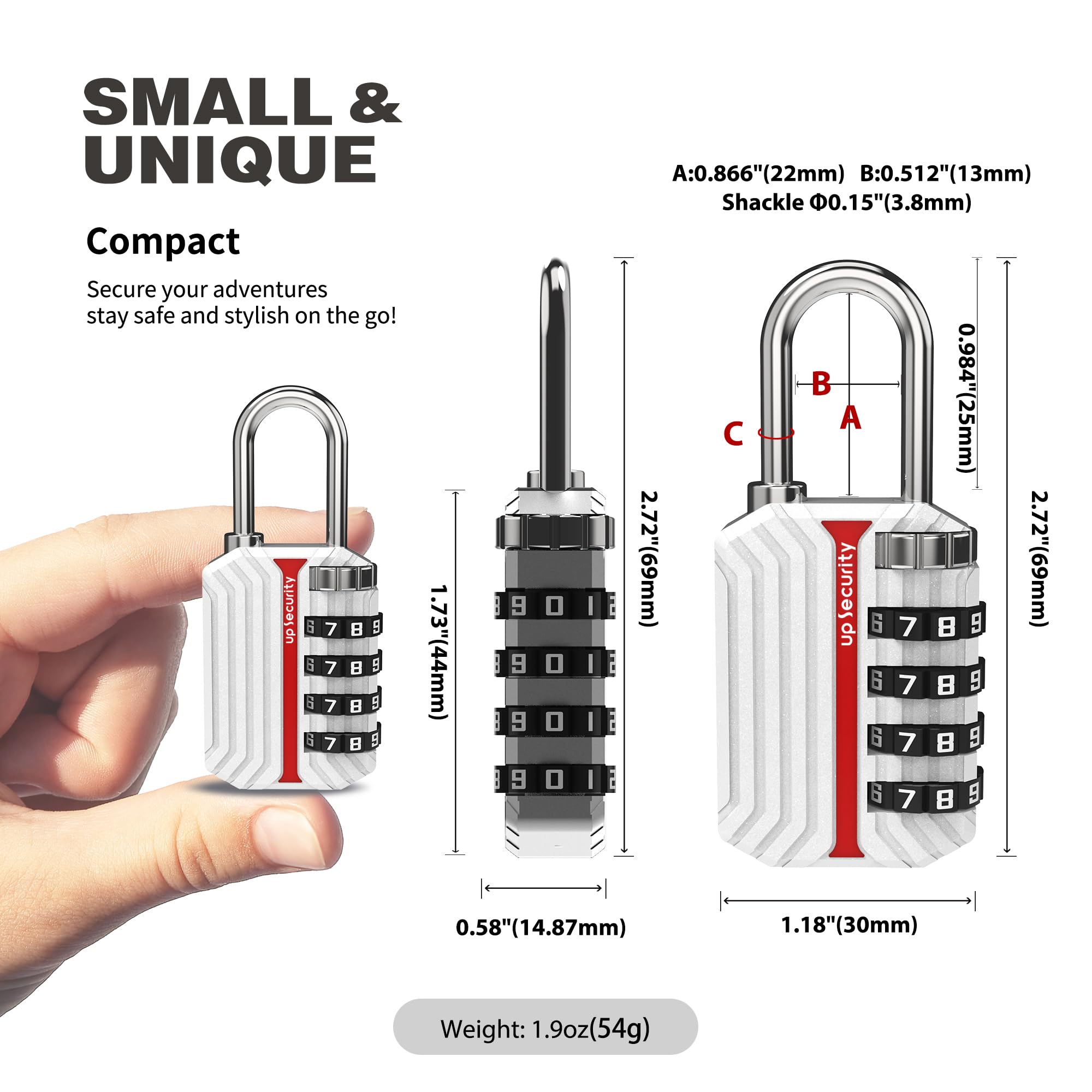 UP Security Gym Locker Lock, 4 Digit Combination Padlocks for Outdoor Use Travel Luggage Combo Locks - Image 2