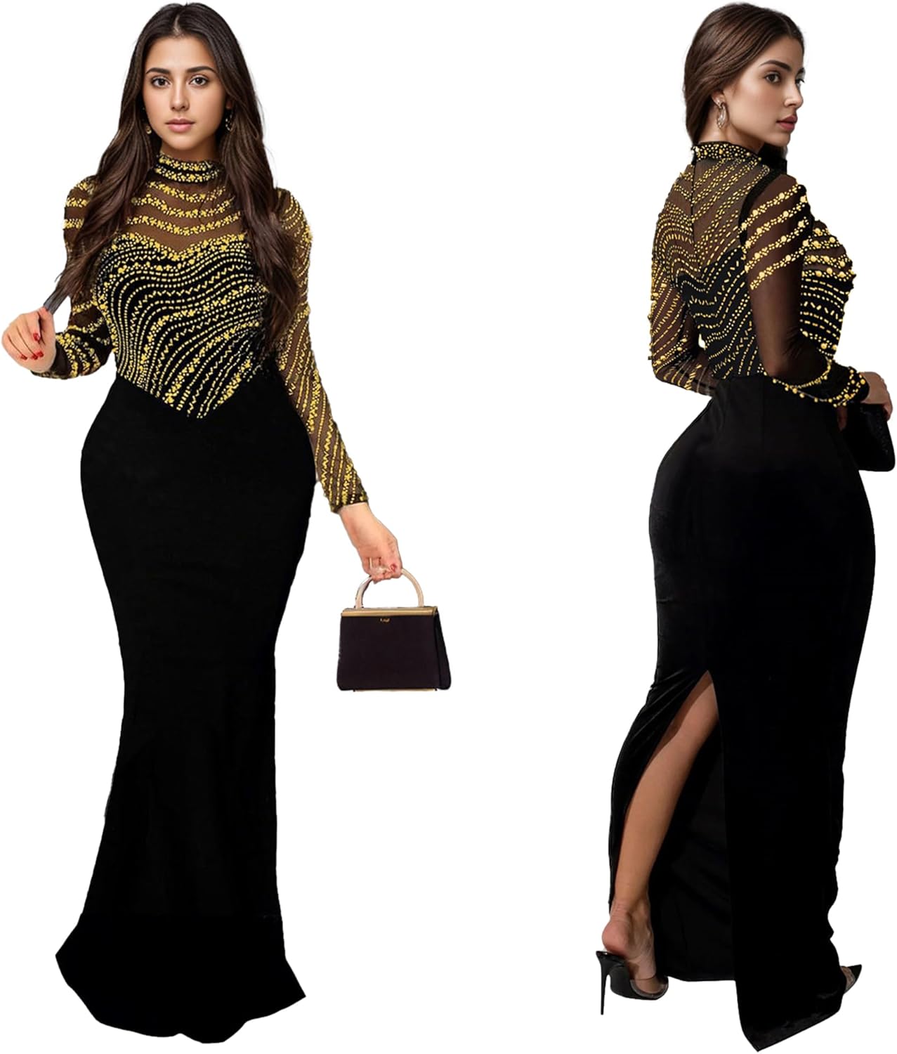 PORRCEY Women Sexy Elegant Rhinestone Mesh See Through Evening Dresses Party Club Night Clubwear - Image 3