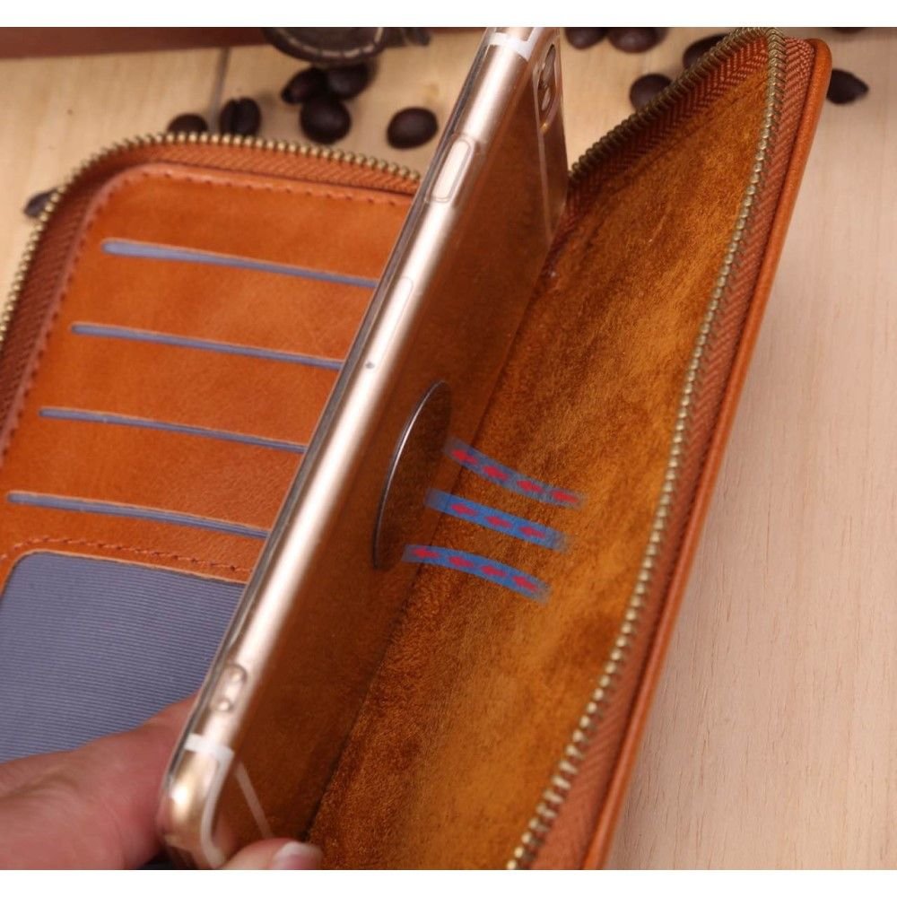 Executive Wallet Case with Magnetic Fixation And Zipper Closure Compatibile con Nokia Lumia 810 - Brown
