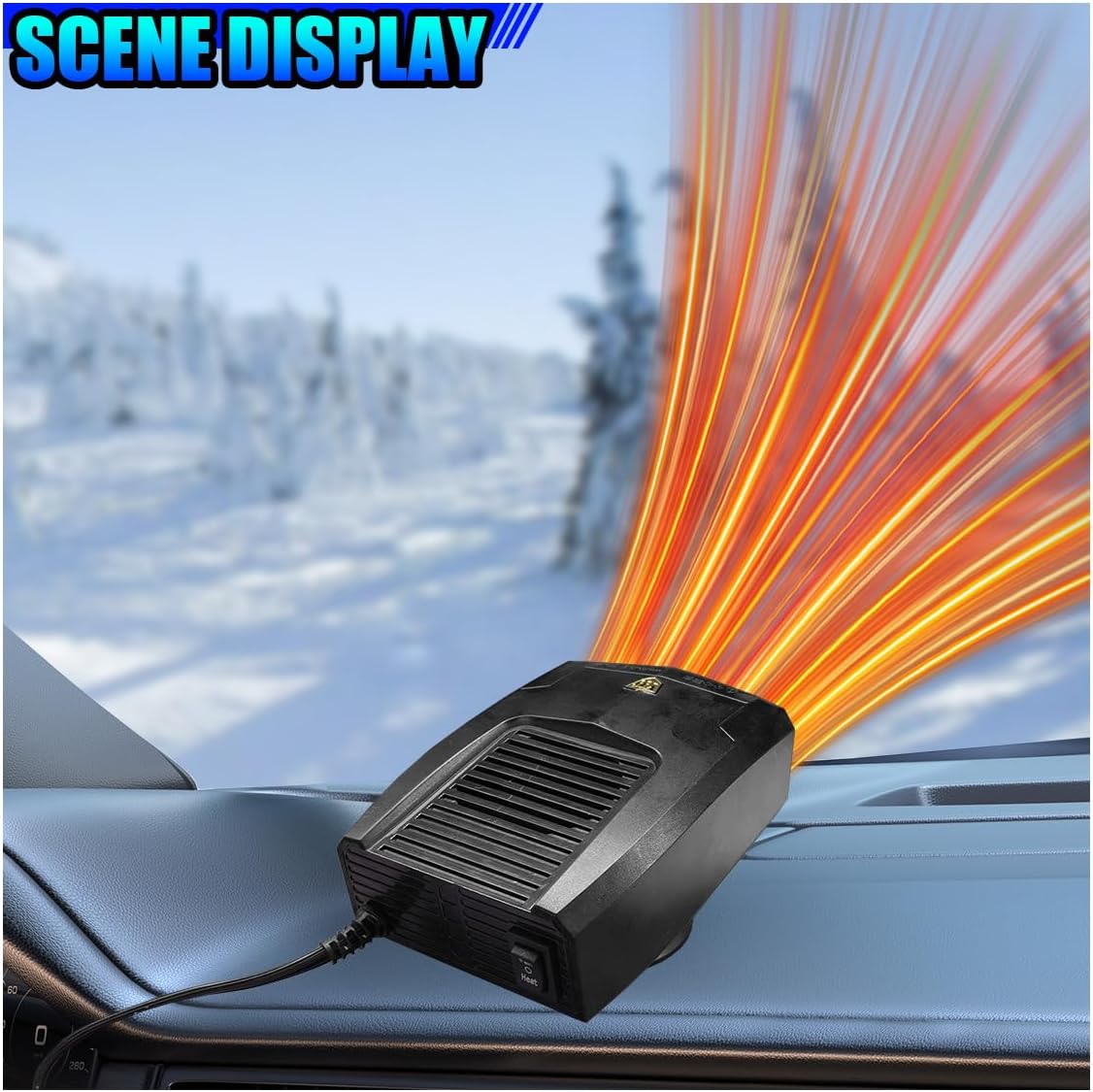 12V 120W Car Heater, 2 in 1 Modes Fast Heating & Cooling Fan, 360 Degree Rotary Automotive Windshield Defroster with Cigarette Lighter Plug, Portable Vehicle Defogger for RV, SUV (Black)