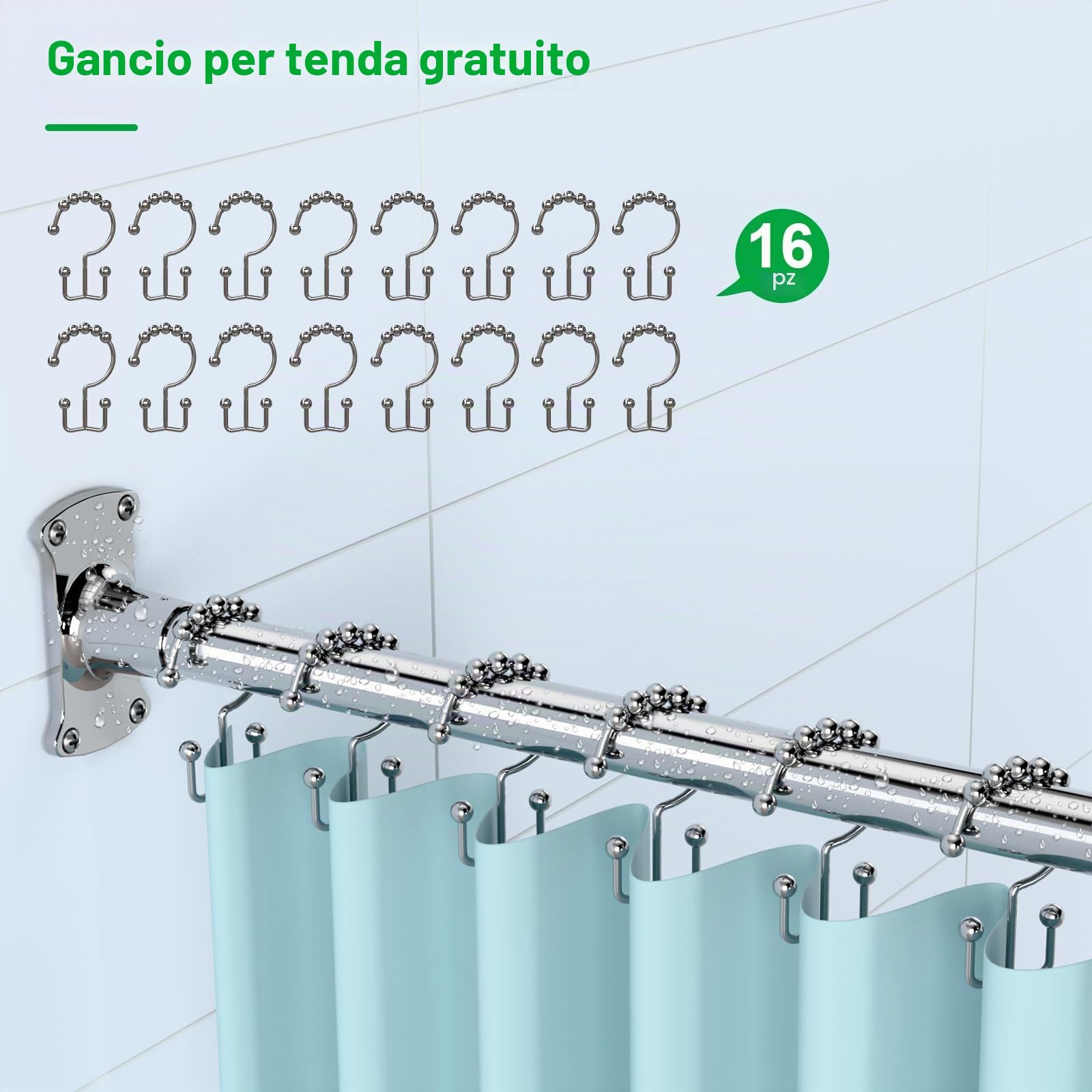 KULACO Barra per Tenda da Doccia a Forma di L, 100-120x100-190cm | Barra Doccia Regolabile per Angolo in Acciaio Inossidabile SUS304, Barra Doccia Stabile, asta doccia con 16 anelli