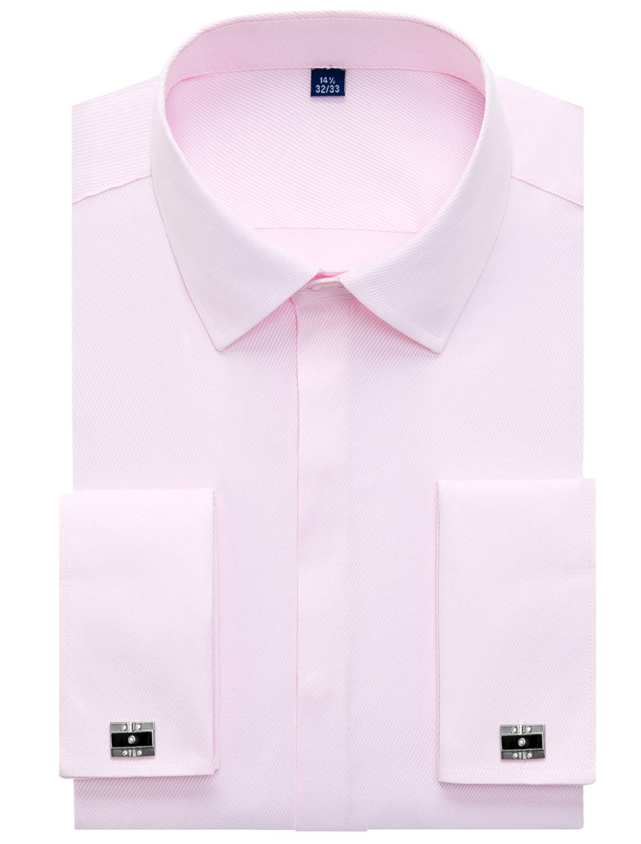 Photo 1 of Alimens & Gentle Men's French Cuff Dress Shirt Regular Fit Cufflinks Tuxedo Formal Shirt (17.5" Neck 34"-35" Sleeve, Twilled Pink)