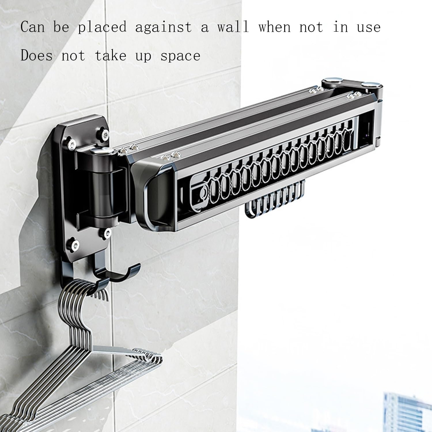 An der Wand montierter, zusammenklappbarer Flügel-Wäscheständer, zusammenklappbarer Wäscheständer aus Aluminiumlegierung, 16 + 45 Haken, platzsparender Wäscheständer for den Innenbalkon(Silver)