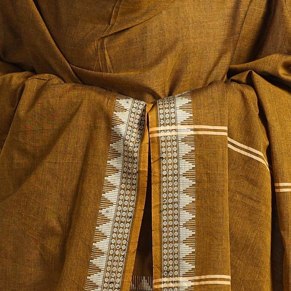 Image of Cotton Dupatta with weaving and Ikat woven border from the Weavers Stole for Girls & Women