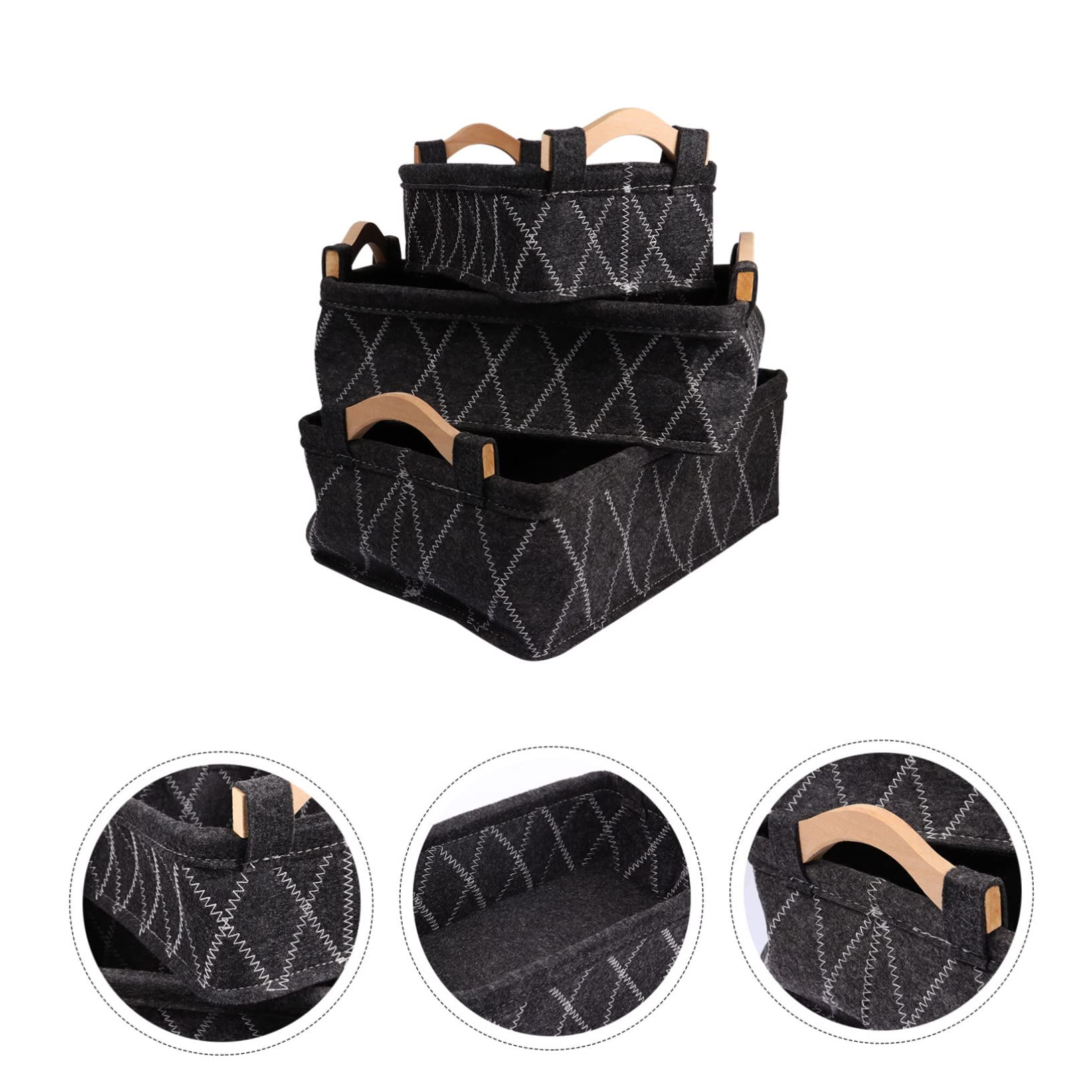 Alipis Großer Aufbewahrungskorb aus Filz und Holz 3 Stück Schwarz Japanischer Stil für Kosmetik dem Schreibtisch Praktisch