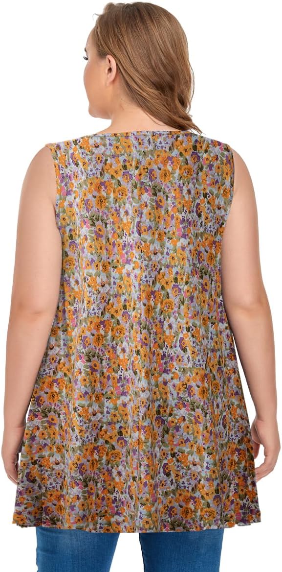 OVERWORETY Women's Plus Size Tank Tops Casual Loose Swing Sleeveless Tunic T-Shirts with Pocket - Image 5