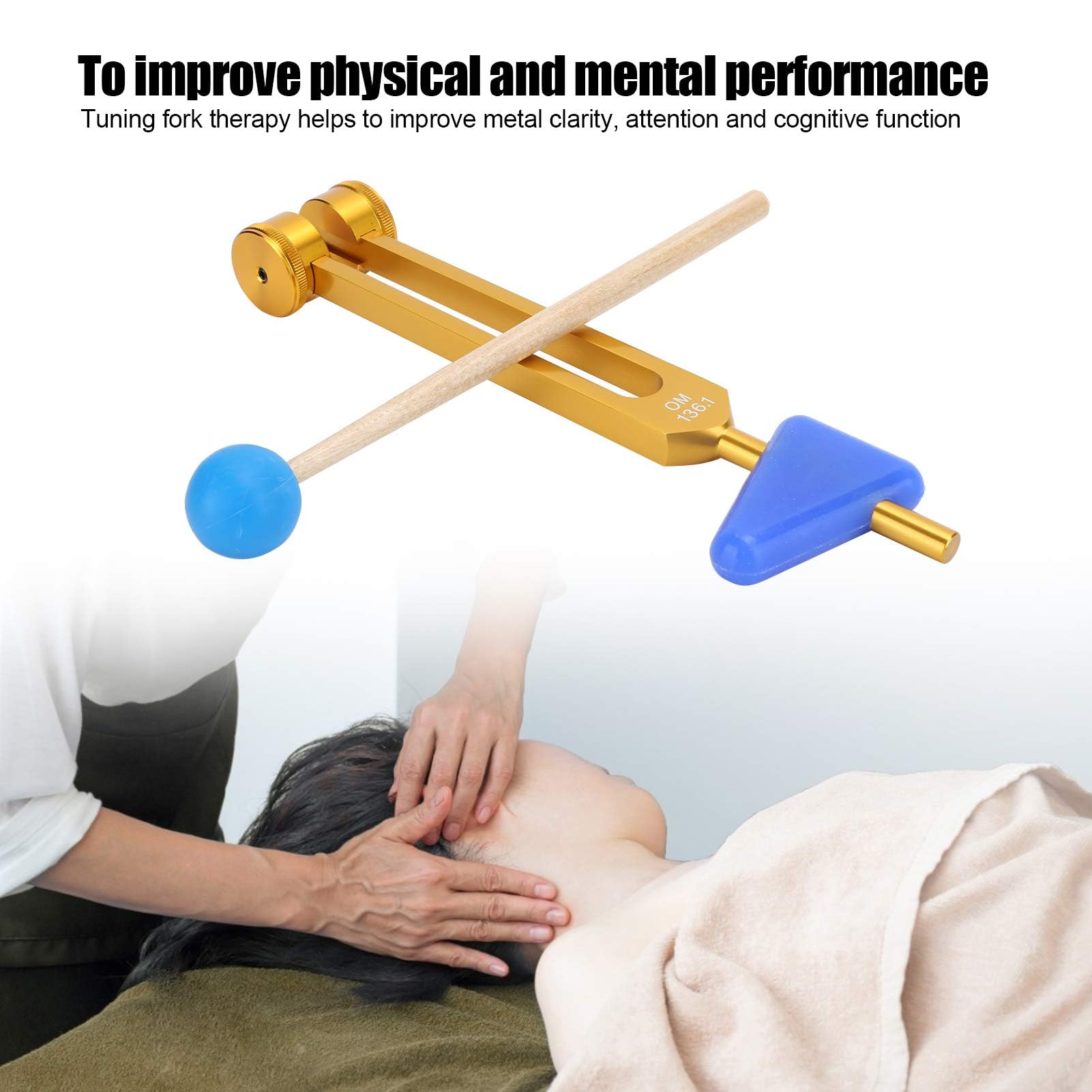Agatige Set Diapason, Diapason in Lega di Alluminio Om 136.1HZ, Diapason per Terapia Sonora con Martello e Custodia per Meditazione, Yoga e Altro(Oro)