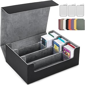 Card Deck Case for Trading Cards 1800+, Trading Card Storage Box with 8 Dividers and 3 Stoppers, Leather Magnetic Closure Deck Box Fit for YuGiOh, MTG and Sport Cards（gray）