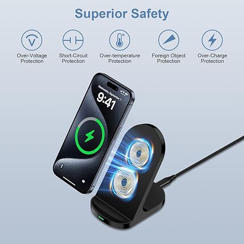 Miniatura 2 de Cargador inalámbrico de 15 W para teléfono Android Estación de carga rápida para Google Pixel 8 Pro7a76 Pro5, iPhone 15 Cargador inalámbrico Soporte