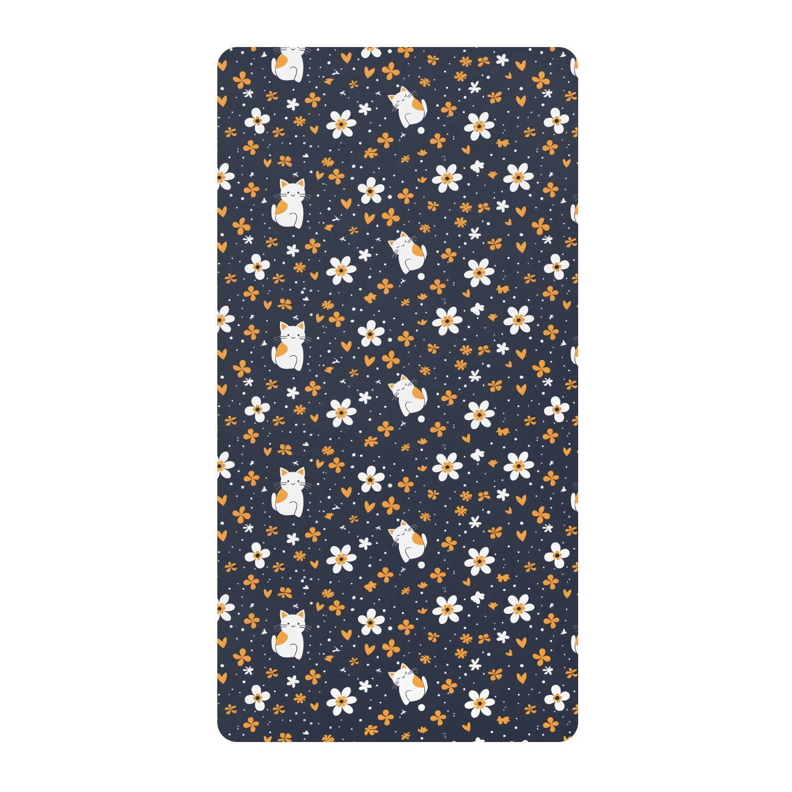 Babybettlaken mit Cartoon-Katzen- und Blumenmotiv, für Jungen und Mädchen, weiches Spannbetttuch für Kleinkinder, Spielplatz und Mini-Kinderbett-Matratze, 68,6 x 99,1 cm