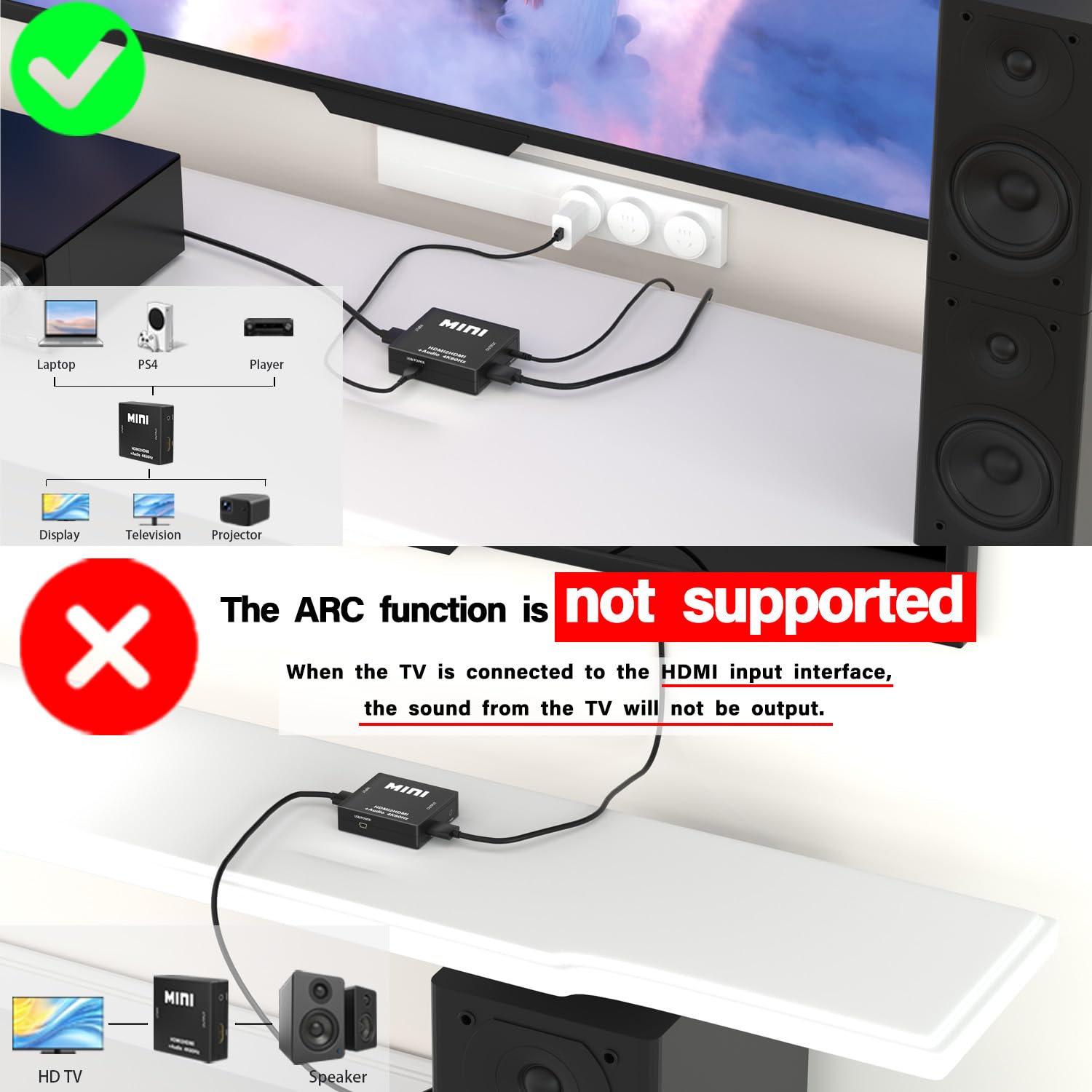 Divisor extractor de audio HDMI, adaptador de audio HDMI a 3.5 mm, 4K x 2K @30HZ, 3D, 1080P compatible con TV, PC, sistema de sonido, Xbox, Switch, PS3, PS4, PS5