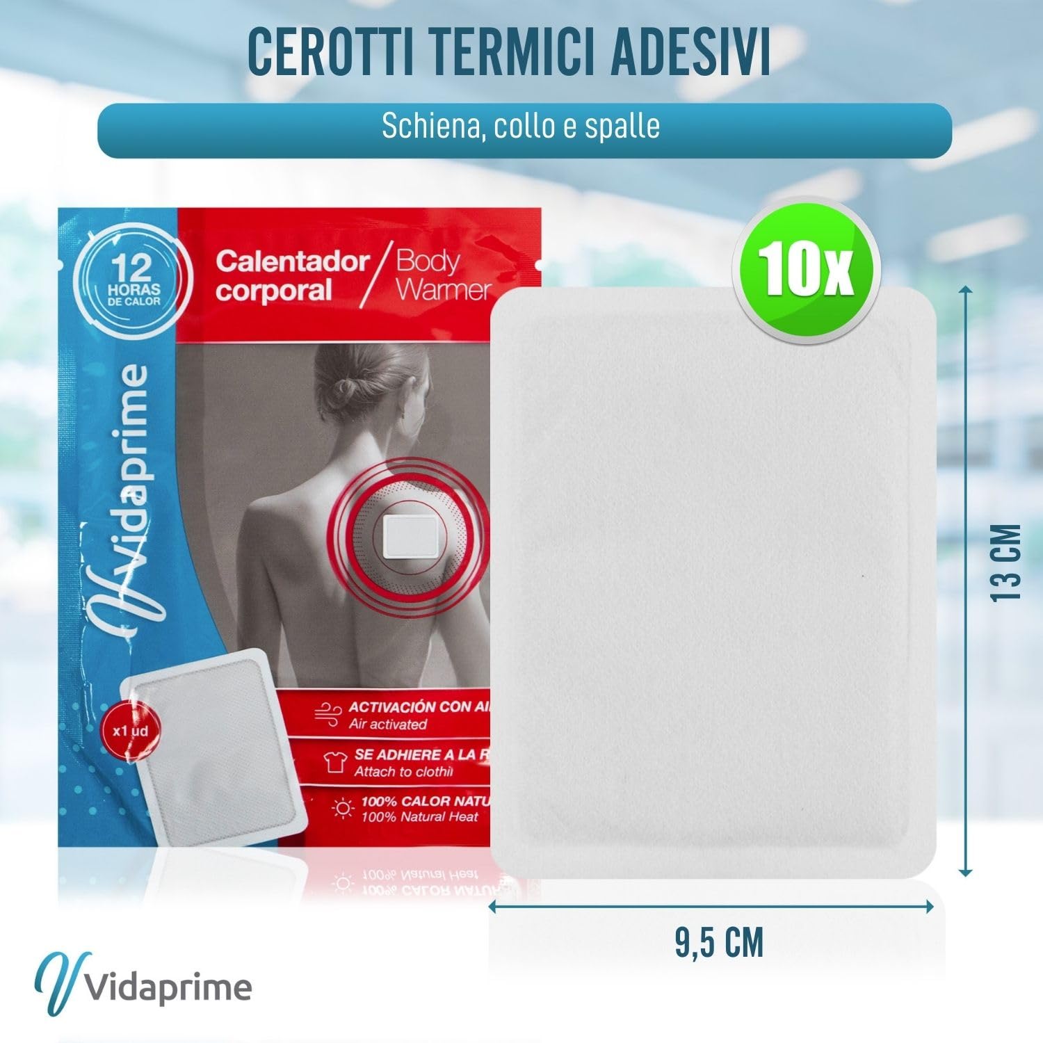 Pack x10 Cerotti Riscaldanti per Schiena, Collo e Spalle - Calore Profondo e Calmante - Adesivi Istantanei per Dolore Lombare - Cerotti Termici per 24 Ore di Sollievo Muscolare