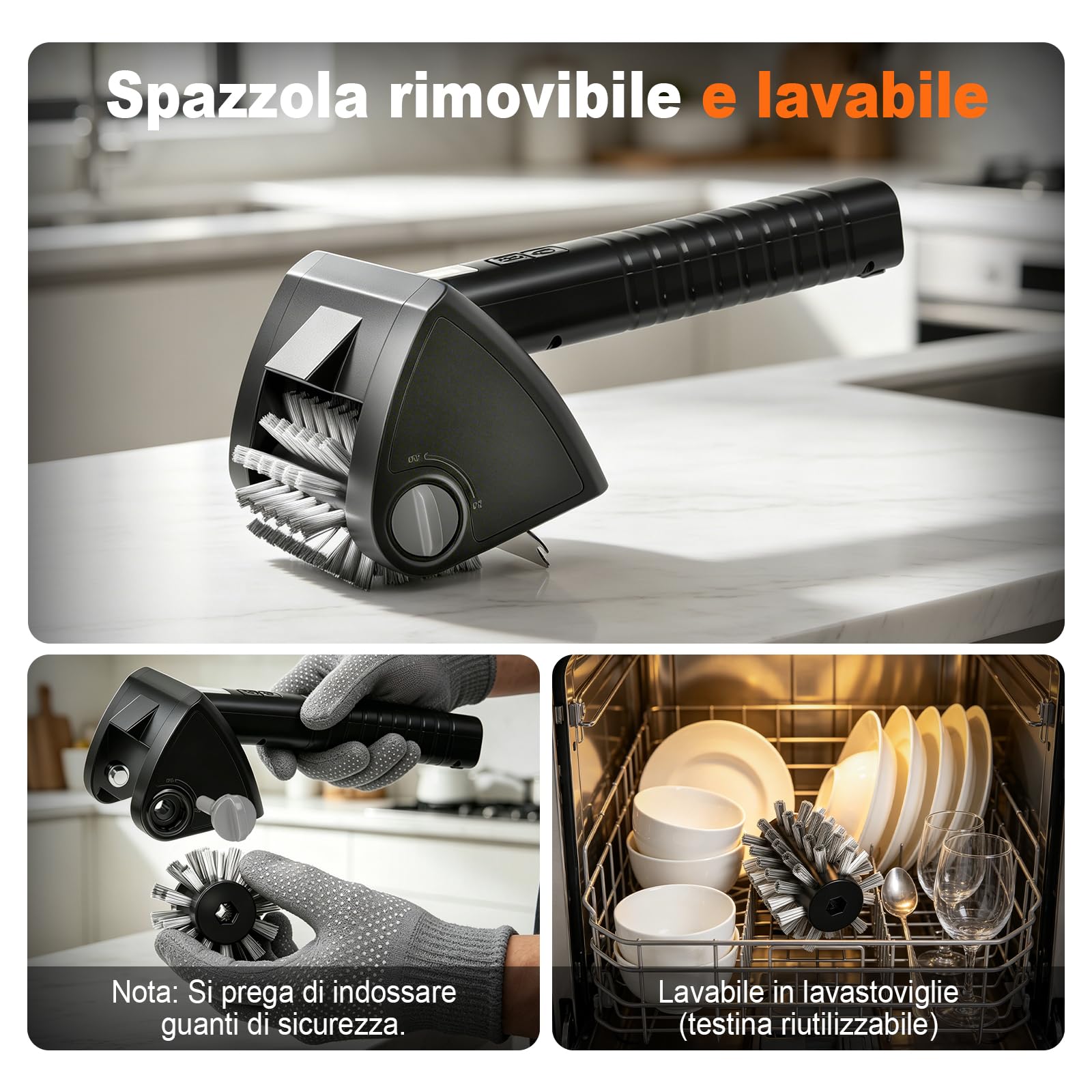 Spazzola Elettrica Barbecue Senza Fili, Pulizia BBQ con Acciaio Inox 304 | Pulitore Barbecue Ricaricabile 4000mAh, 380/490RPM, 90min, IPX7, Luce LED, Spazzola Pulizia Griglia BBQ 2 Velocità