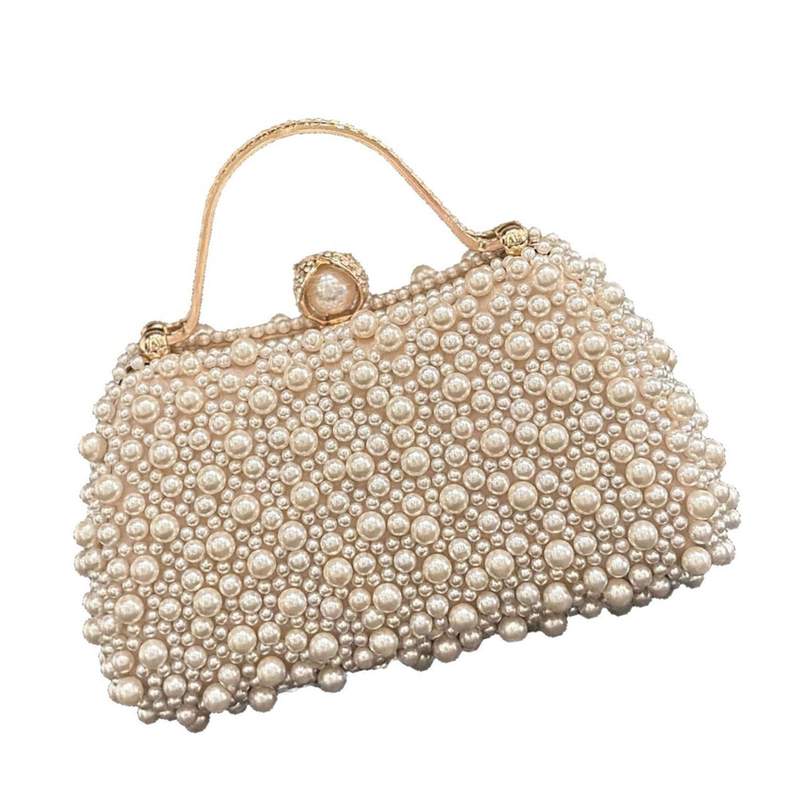 fexxkg Elegant Pearls Embellished Bag For Women ABS Evening Purse With Detachable Chain Strap For Wedding Prom Evening Parties